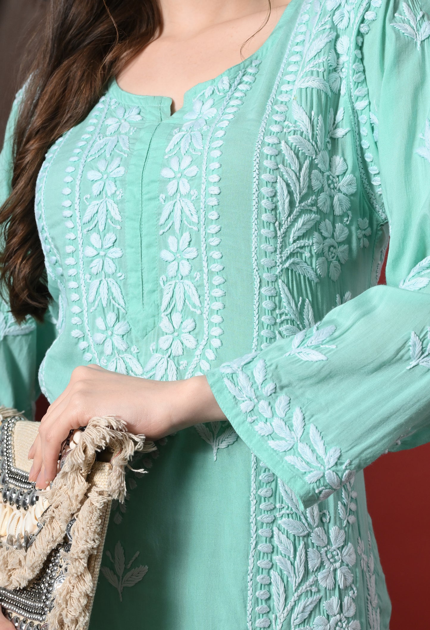 Premium Modal Chikankari Embroidered Set - Sea Green