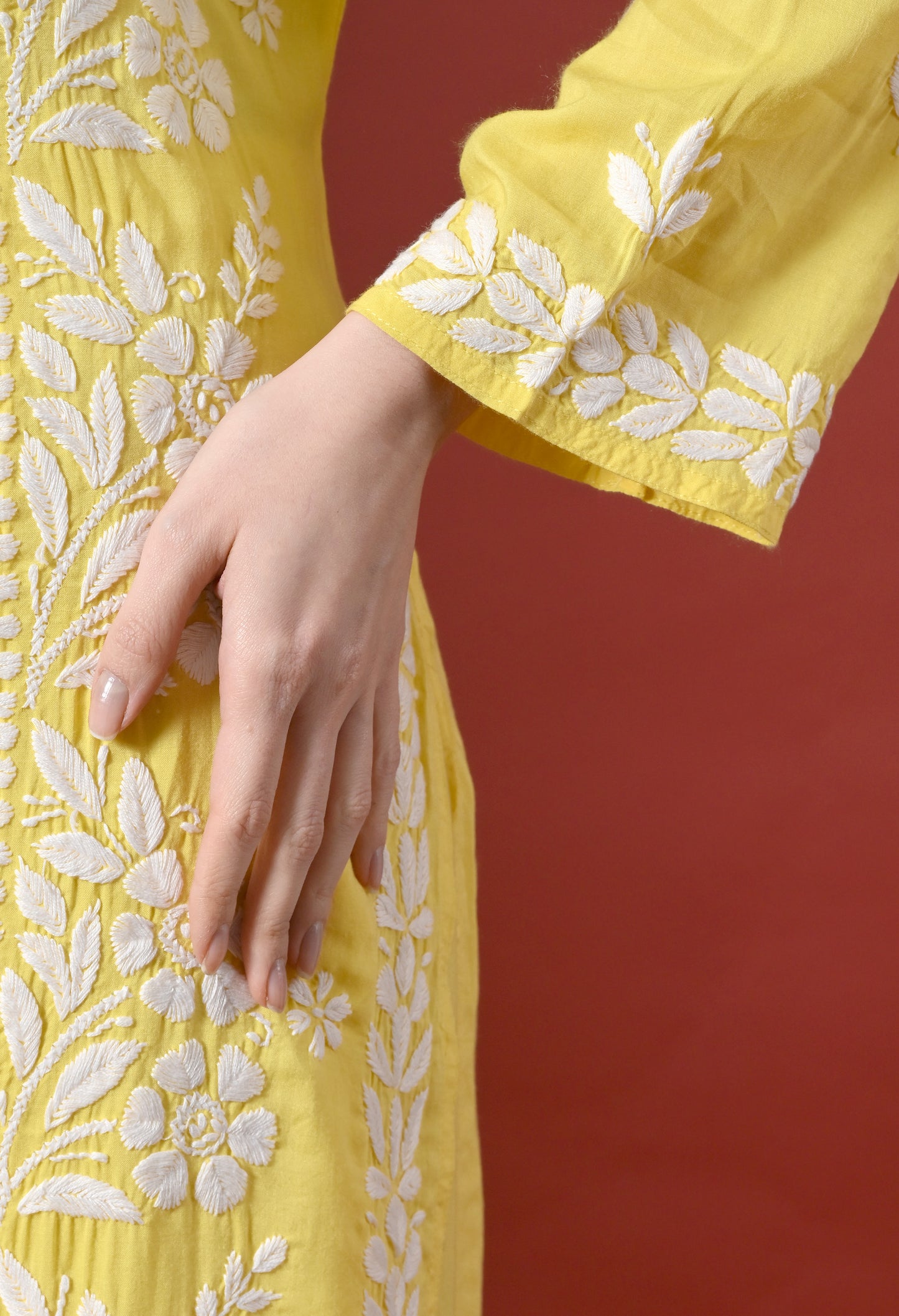 Premium Modal Chikankari Embroidered Set - Dark Yellow