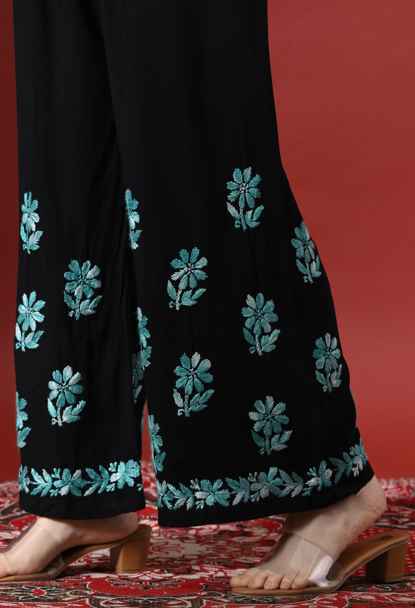 Syrish Elegance Handcrafted Rayon Chikankari Set-Blue