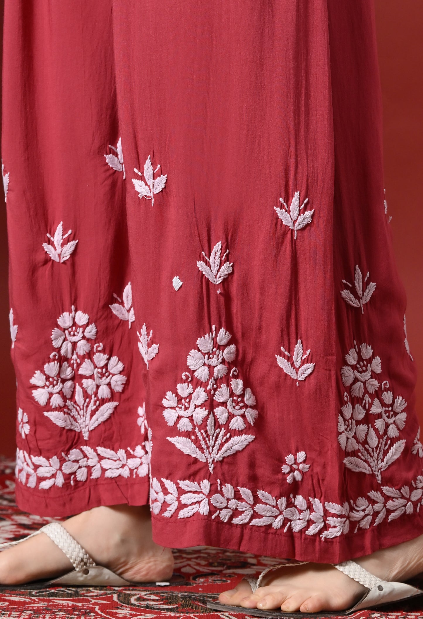 Premium Modal Chikankari Embroidered Set - Onion Pink
