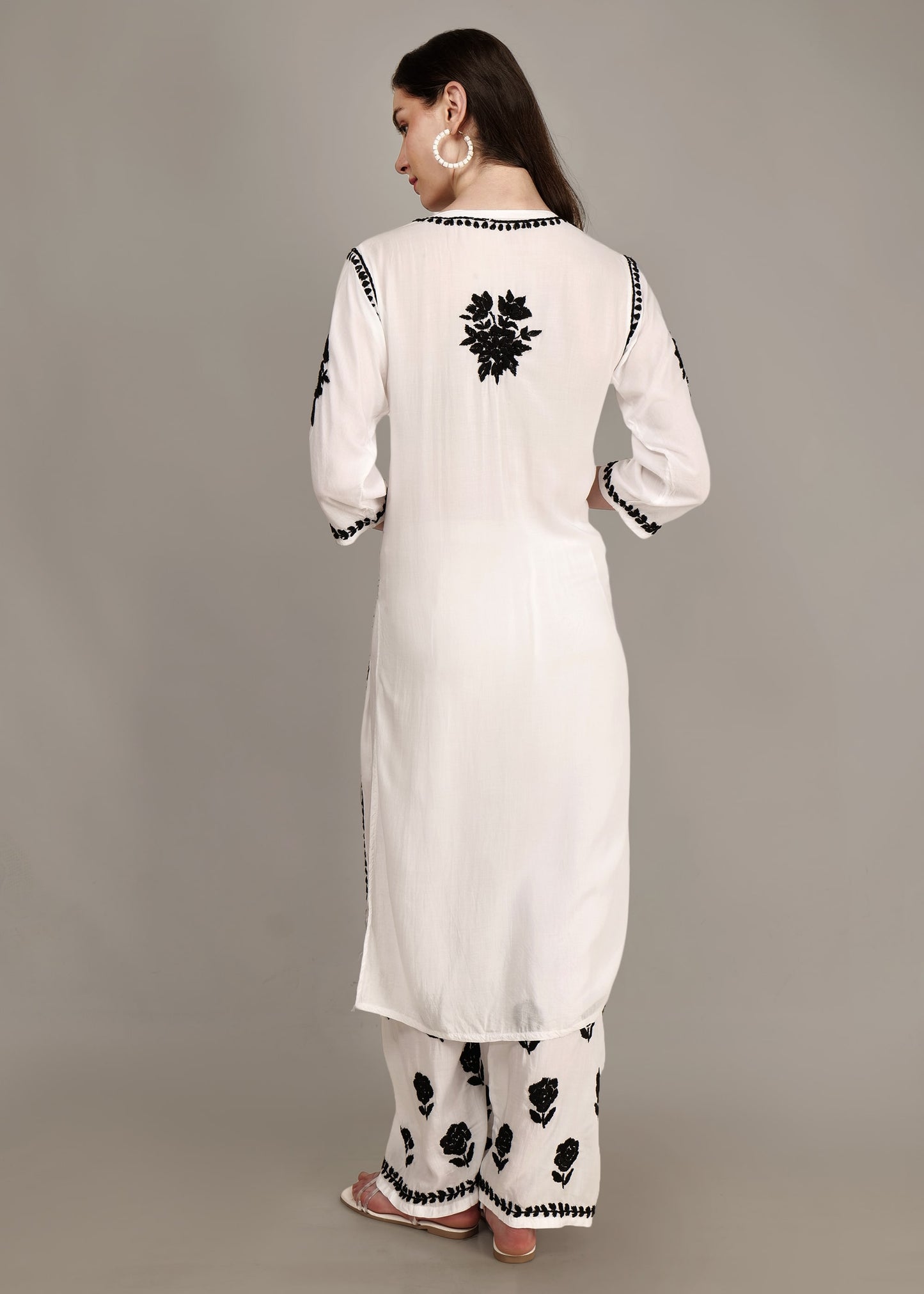 Pure Modal White & Black Hand Embroidered Lucknow Chikankari Kurta Plazzo set