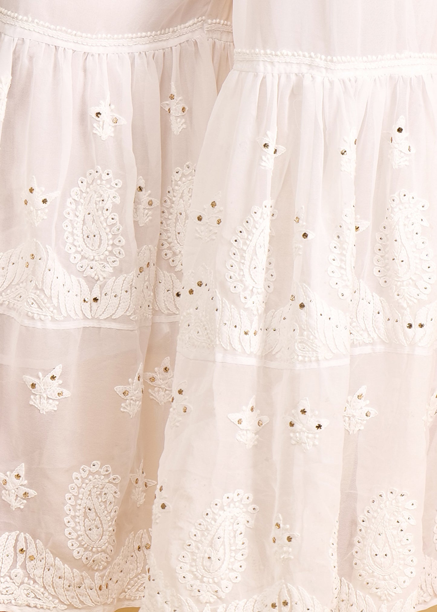 Hand Embroidered Chkankari Flared Sharara with Mukesh Work
