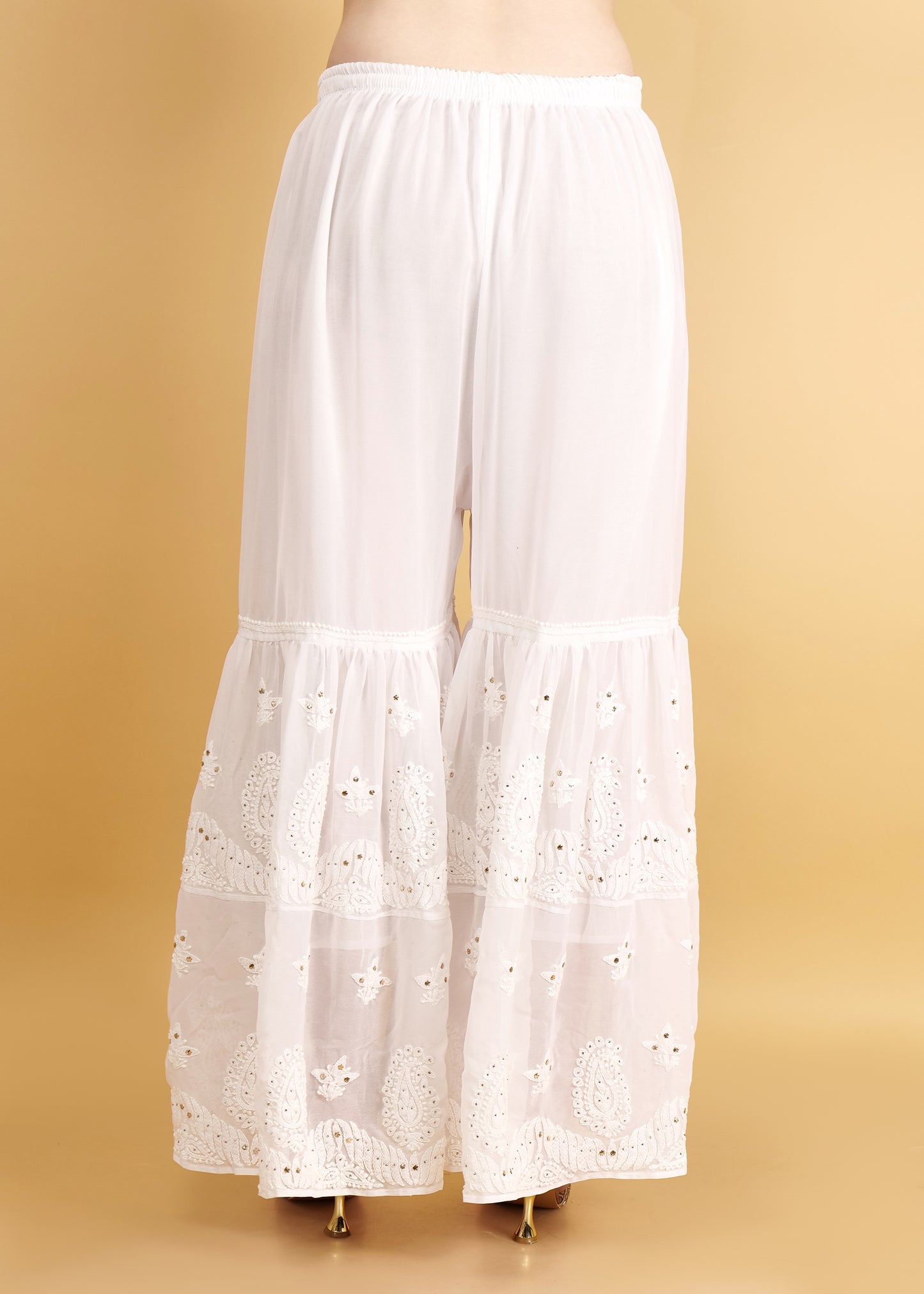Hand Embroidered Chkankari Flared Sharara with Mukesh Work