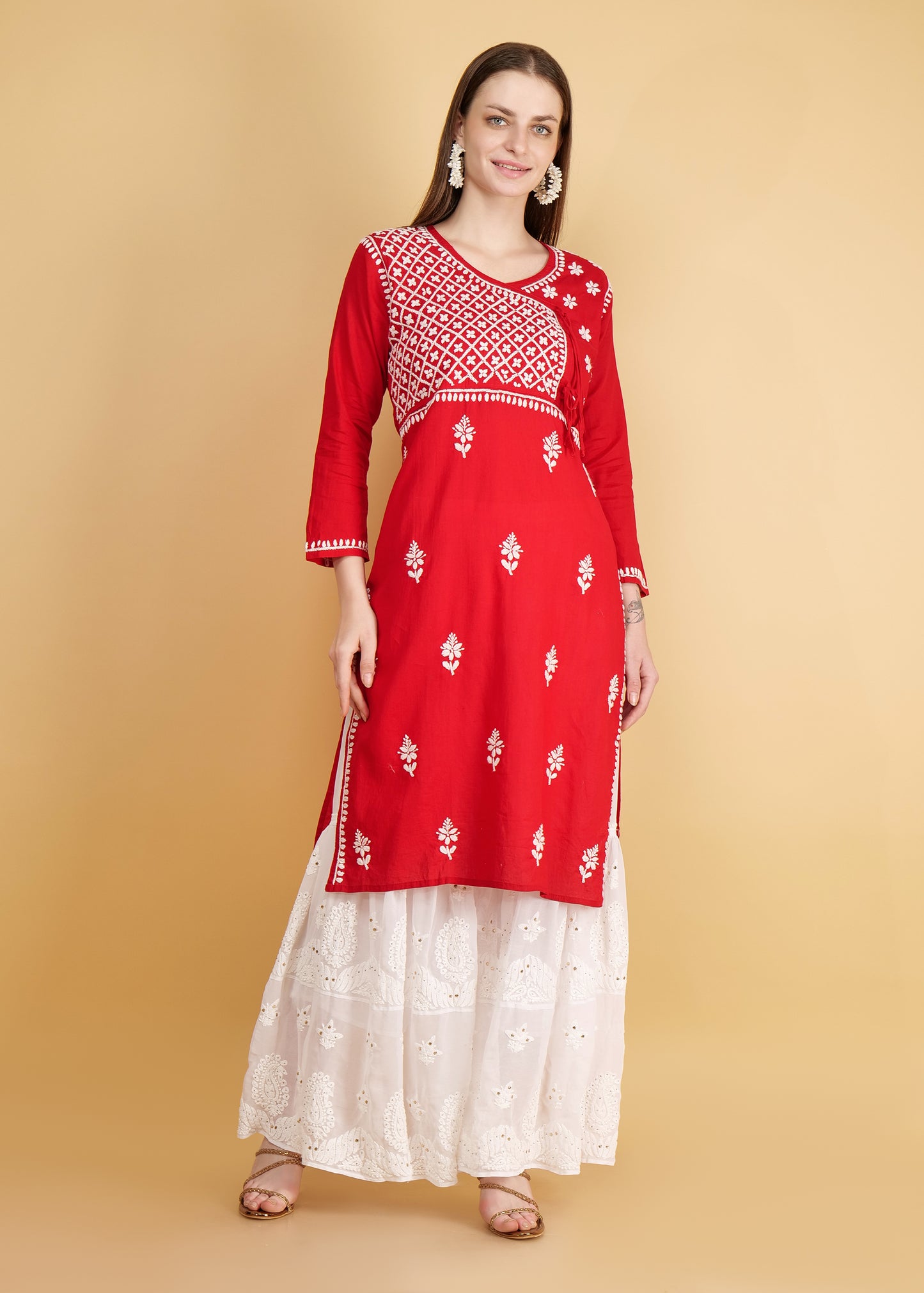 Hand Embroidered Chkankari Flared Sharara with Mukesh Work