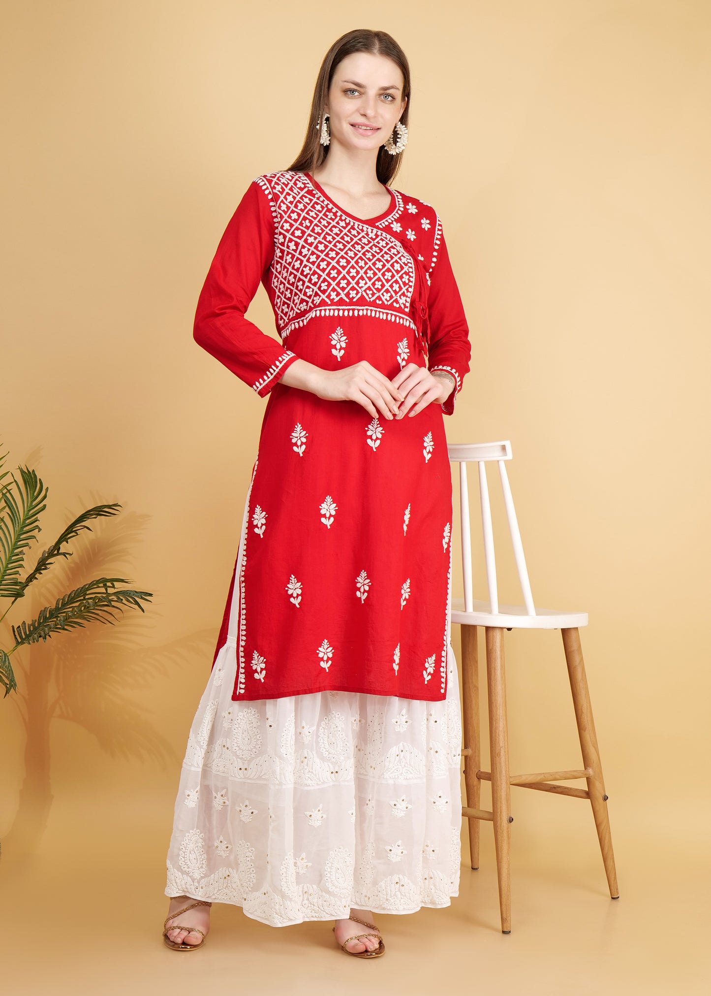 Hand Embroidered Chkankari Flared Sharara with Mukesh Work