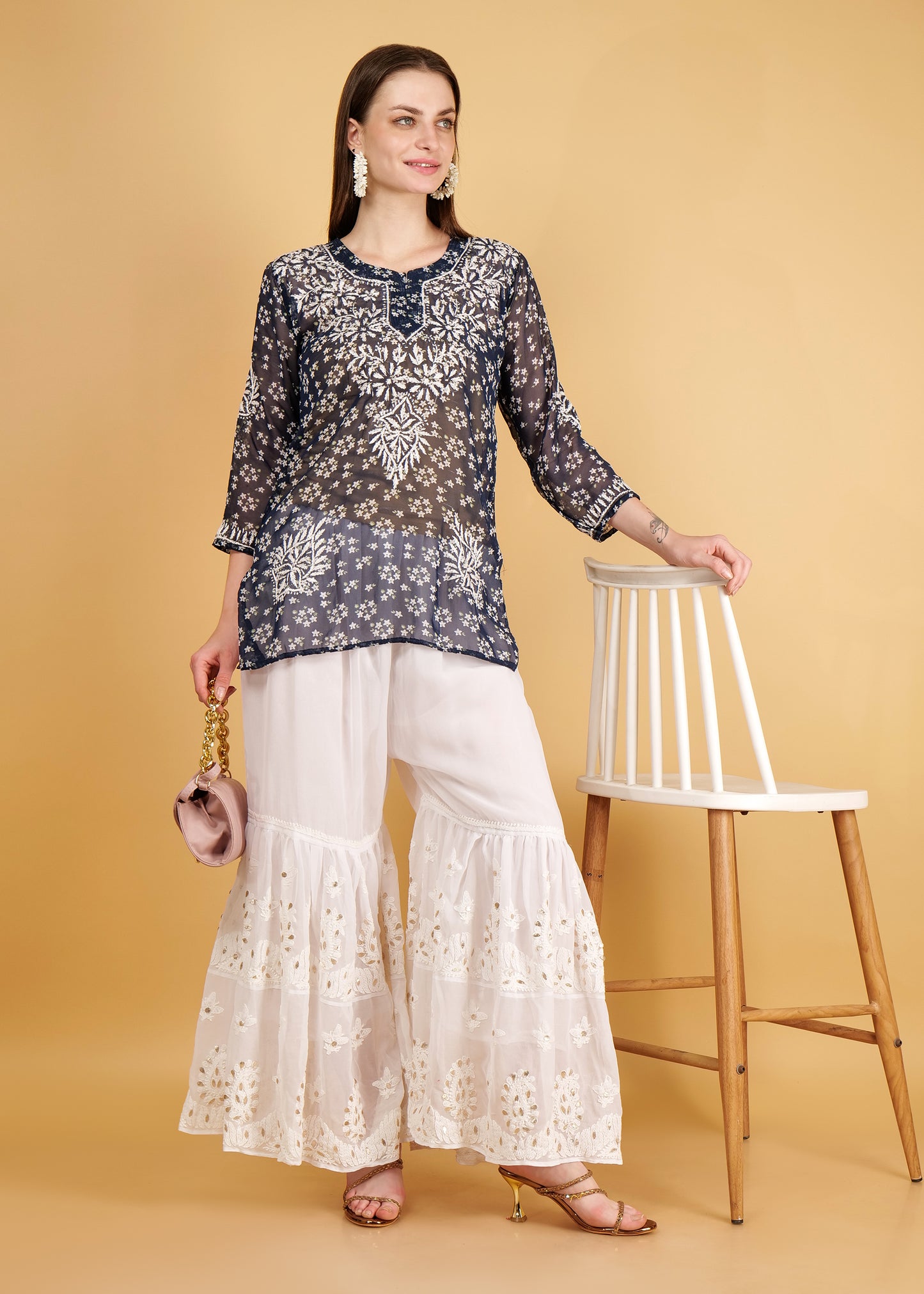 Hand Embroidered Chkankari Gota patti work Sharara Palazo
