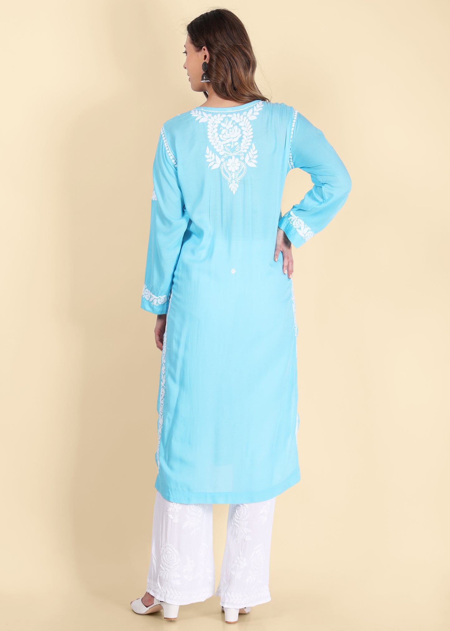 Handmade Lucknow Chikankari Straight Modal Kurta.