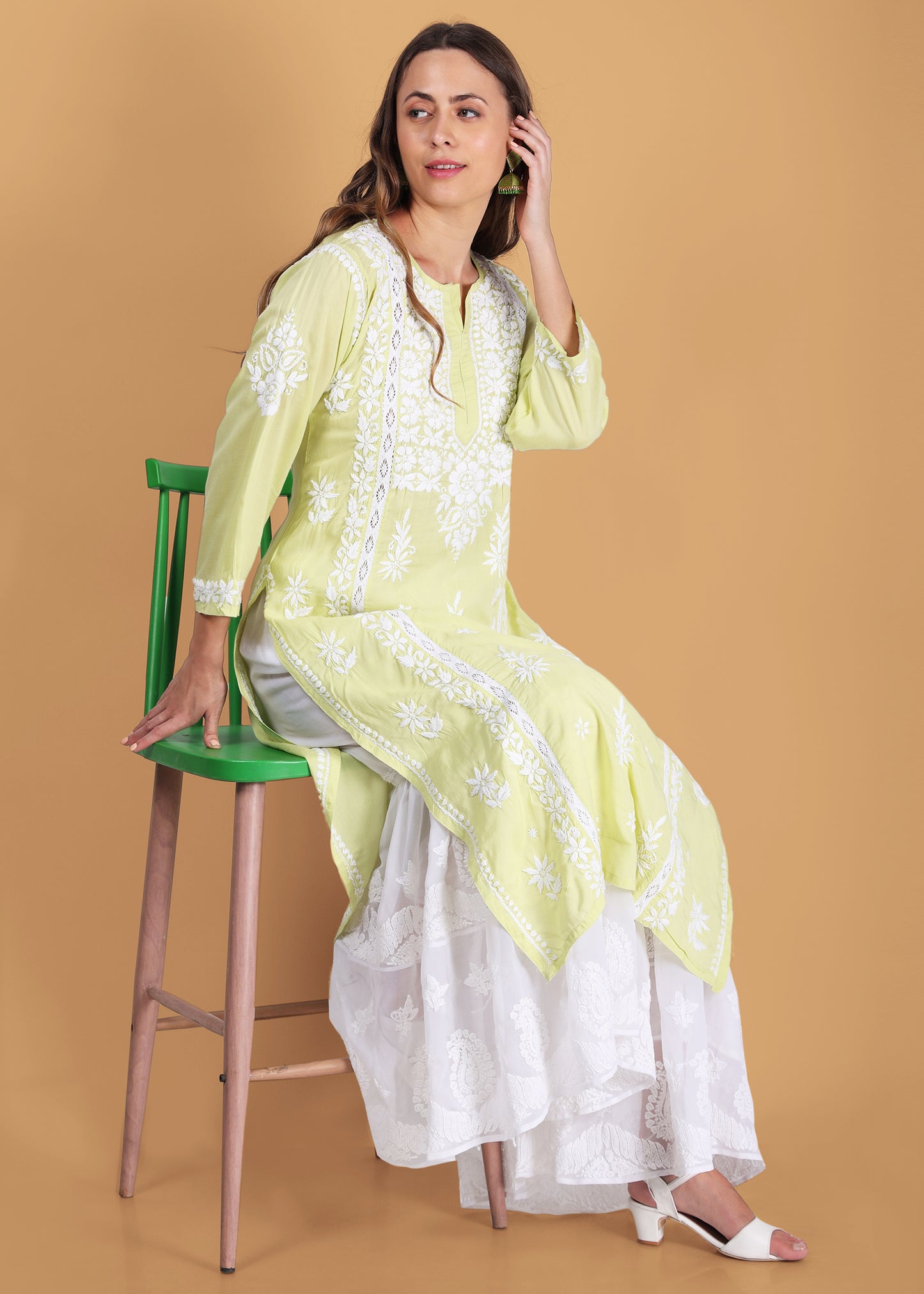 Pink Beautiful Lucknow Chikankari Ethnic Kurta -Modal Fabric.