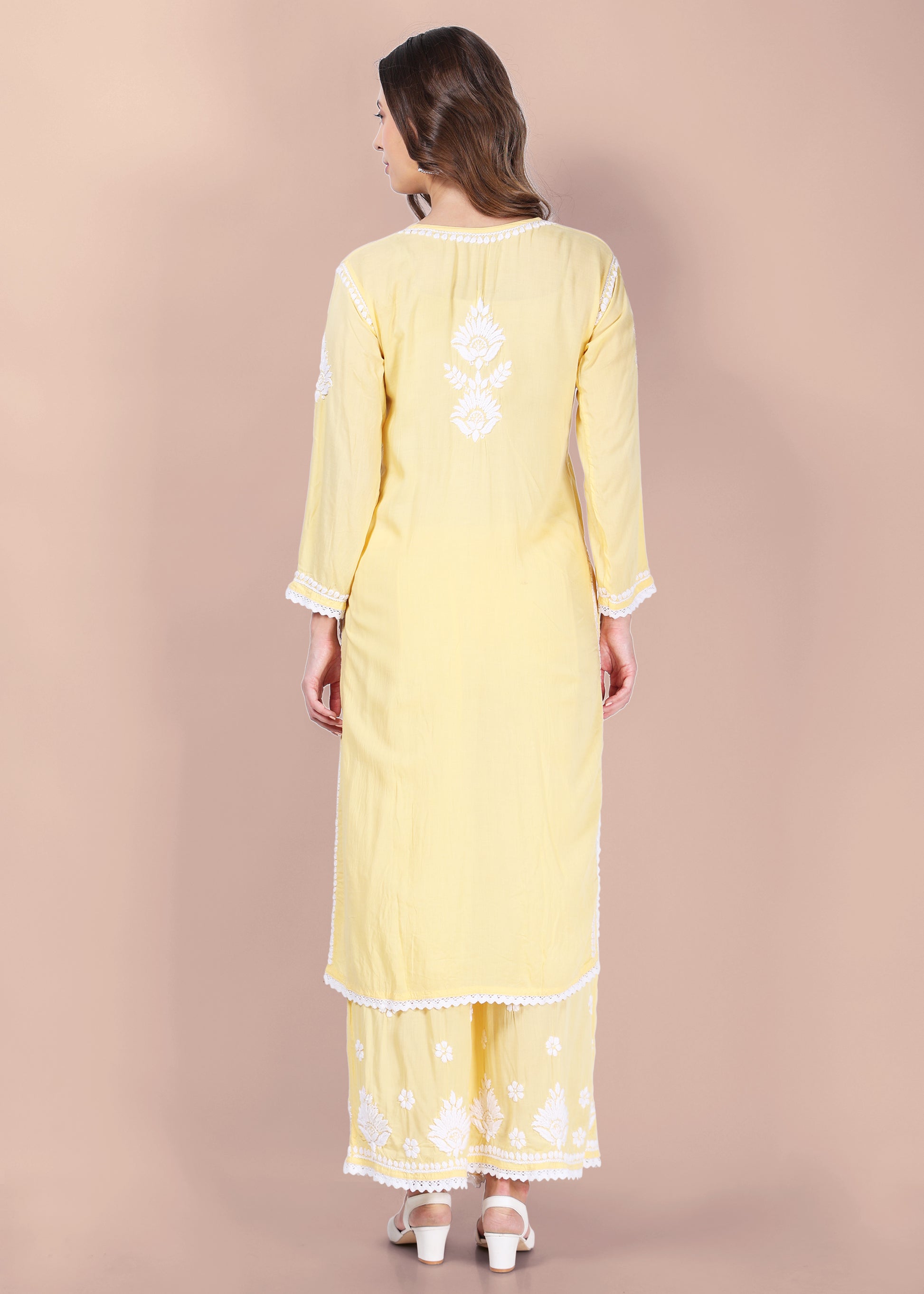 Modal Hand Embroided Lucknow Chikankari Palazo set.