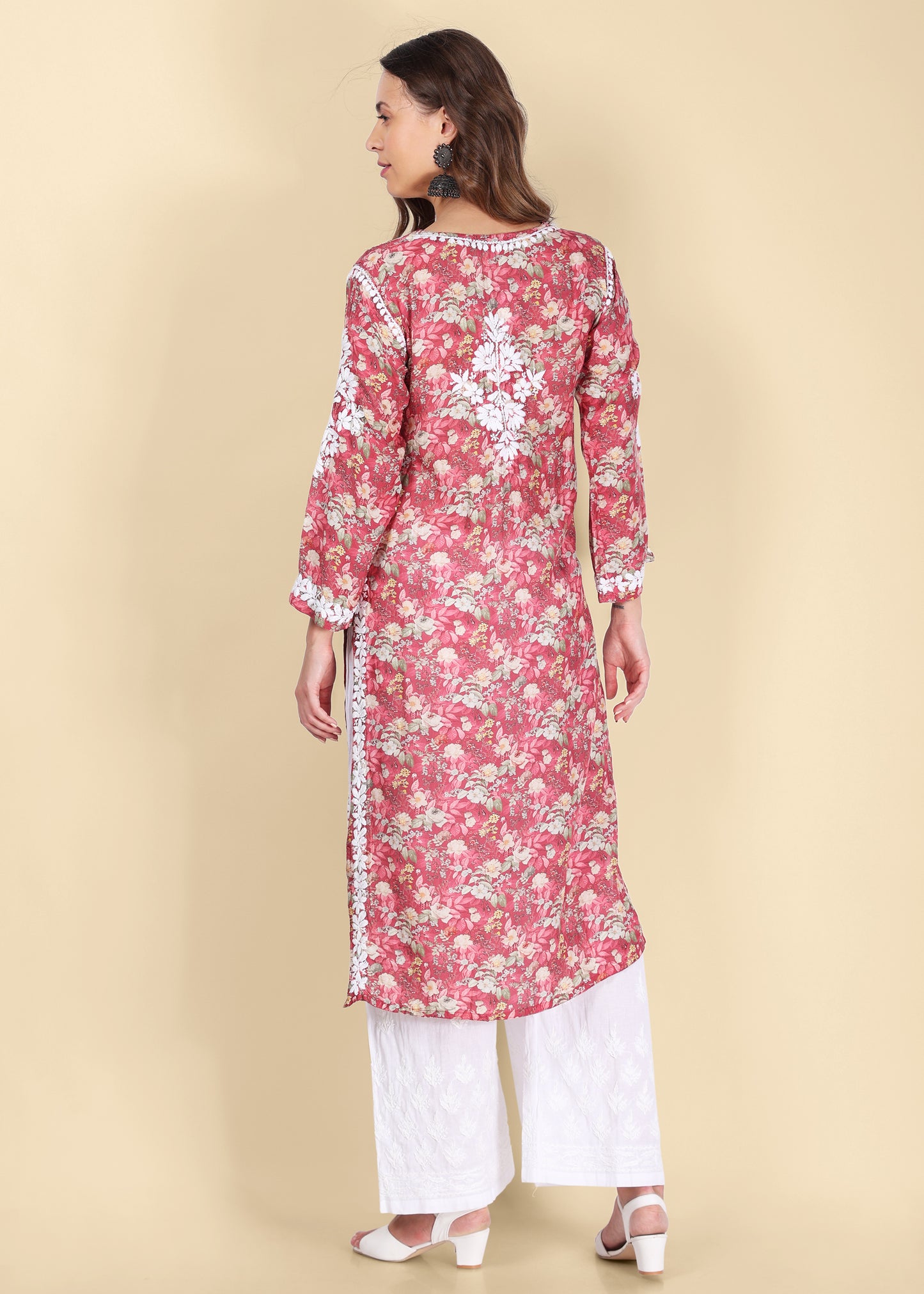 Muslin Hand Embroided Lucknow Chikankari Printed Straight Green Kurta.