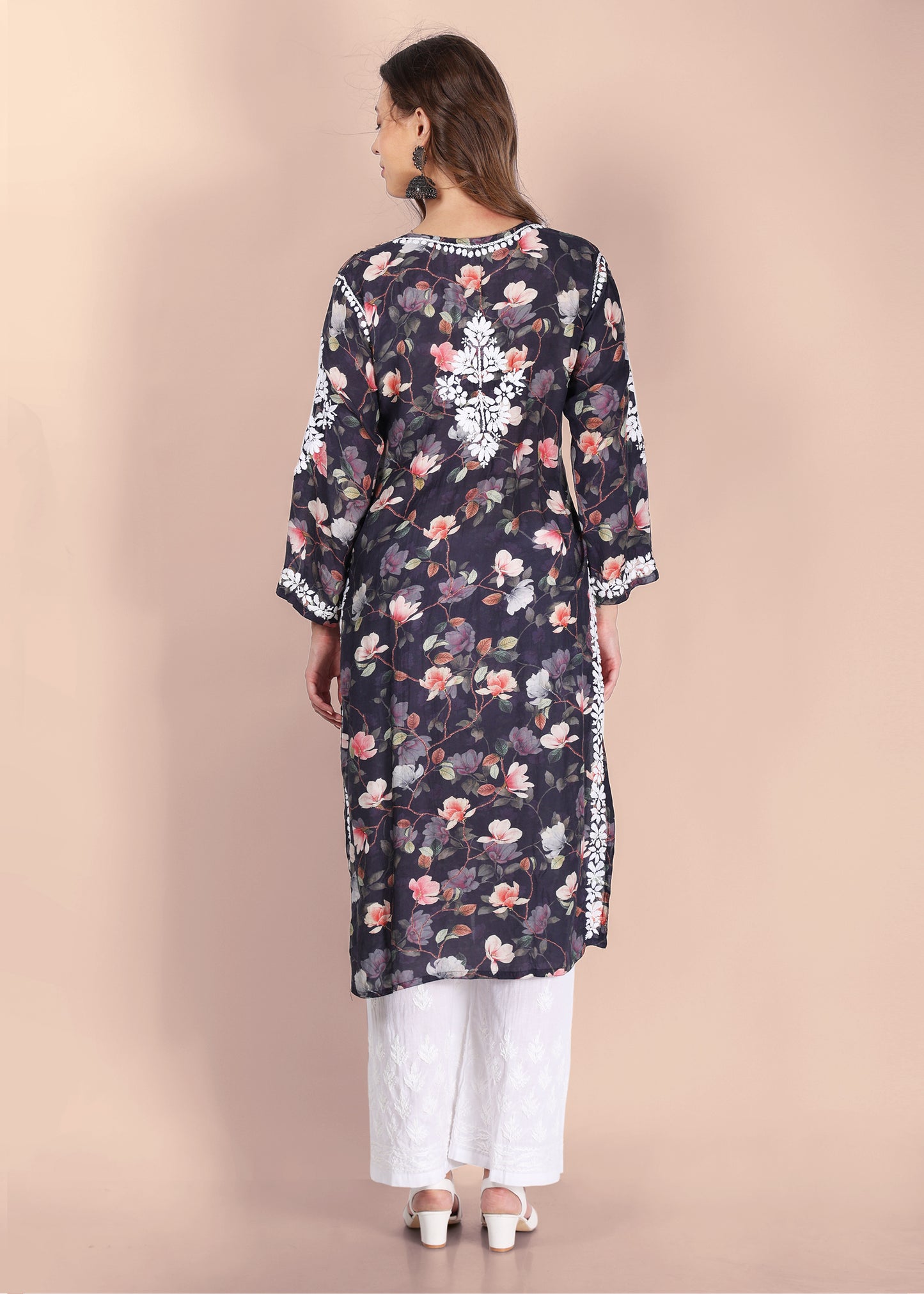 Muslin Hand Embroided Lucknow Chikankari Printed Straight Green Kurta.