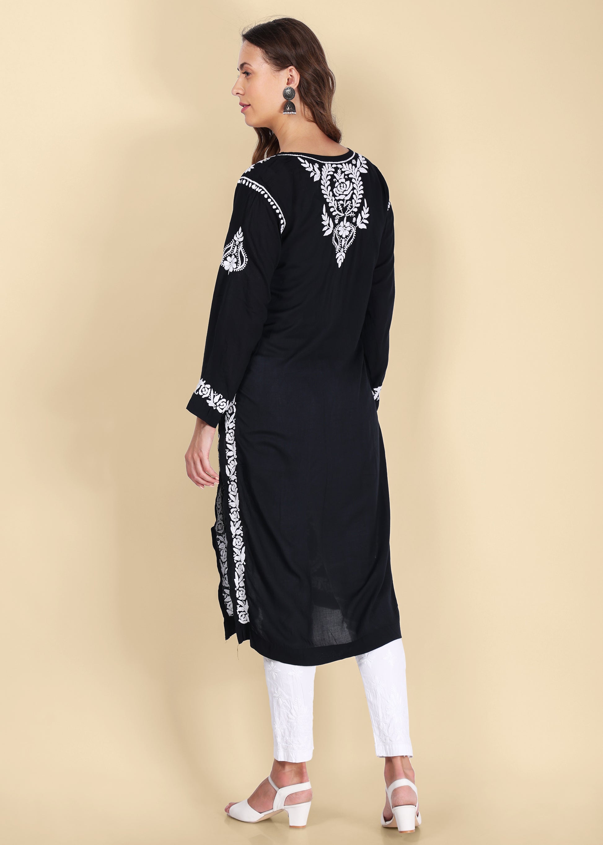 Handmade Lucknow Green Chikankari Straight Modal Kurta.