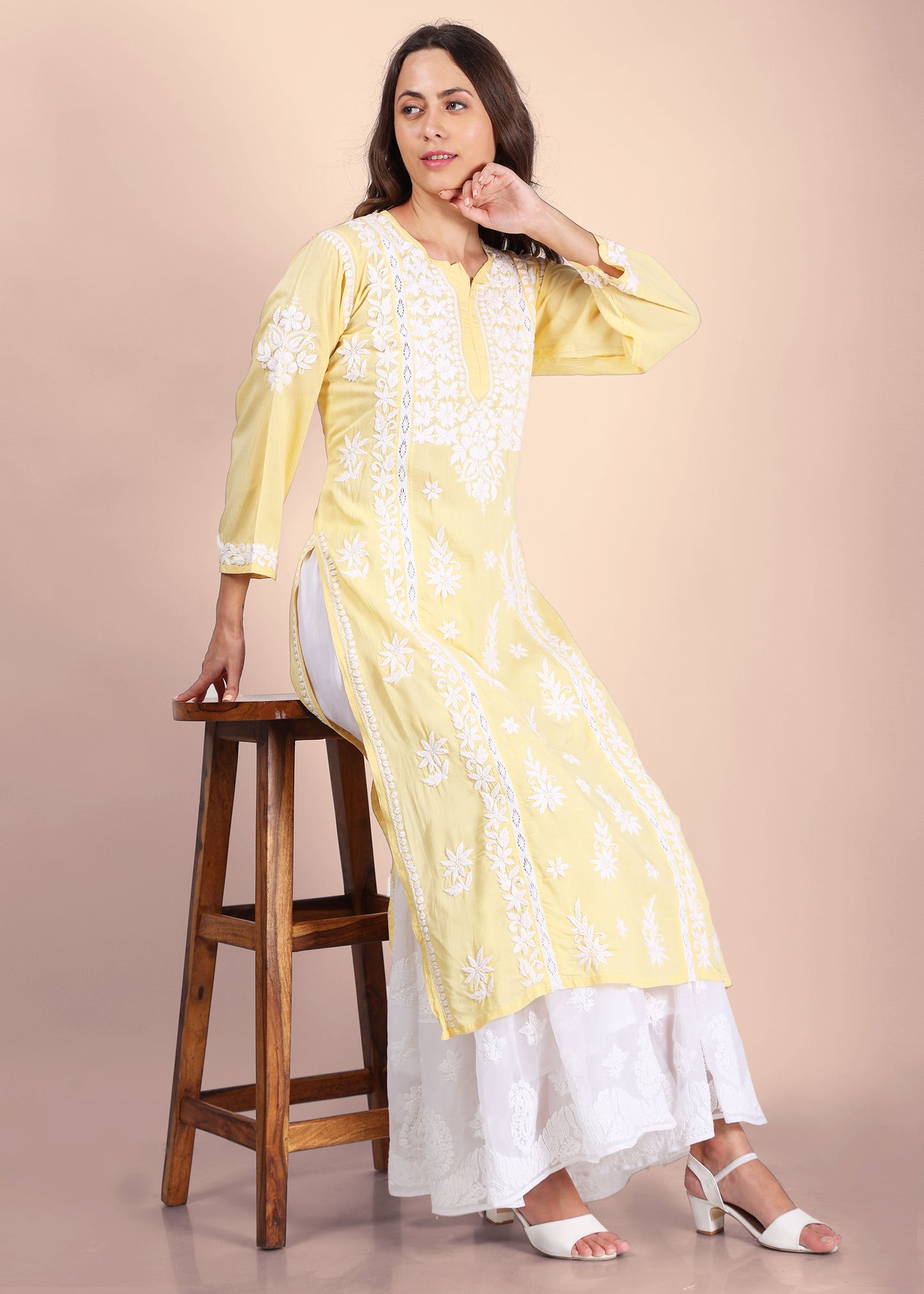 Beautiful Lucknow Chikankari Ethnic Kurta -Modal Fabric.