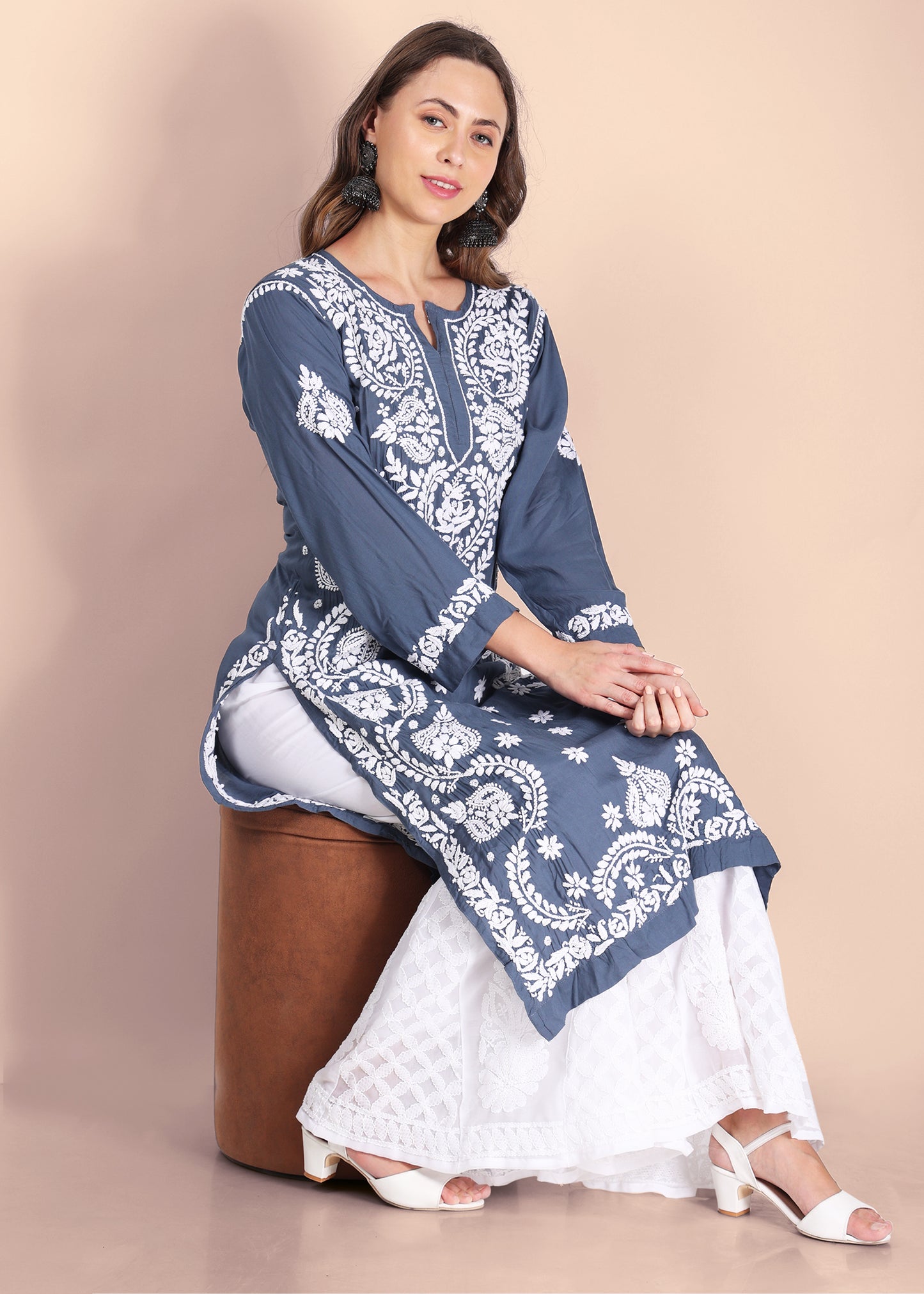 Handmade Lucknow Chikankari Straight Modal Kurta.