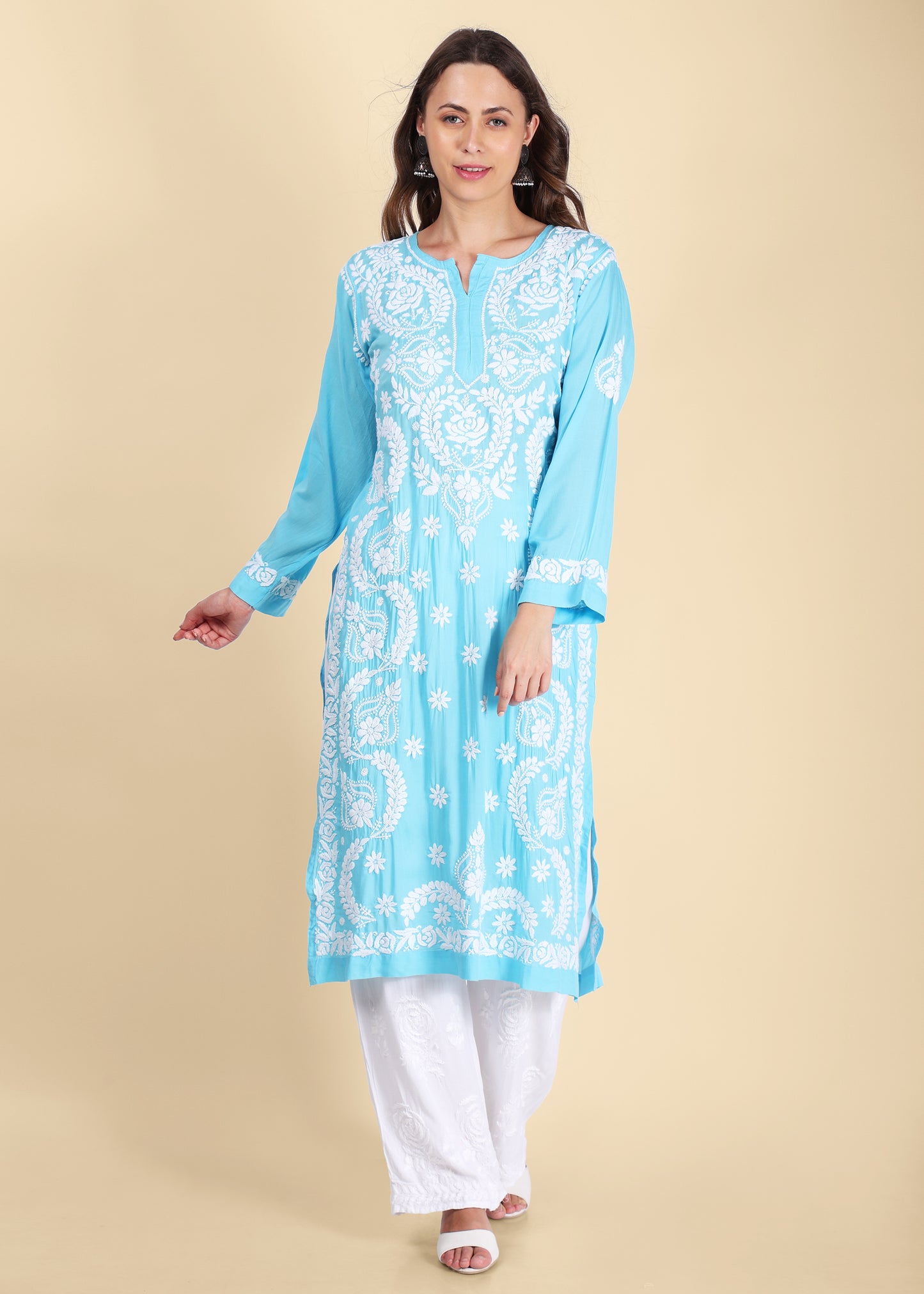 Handmade Lucknow Chikankari Straight Modal Kurta.