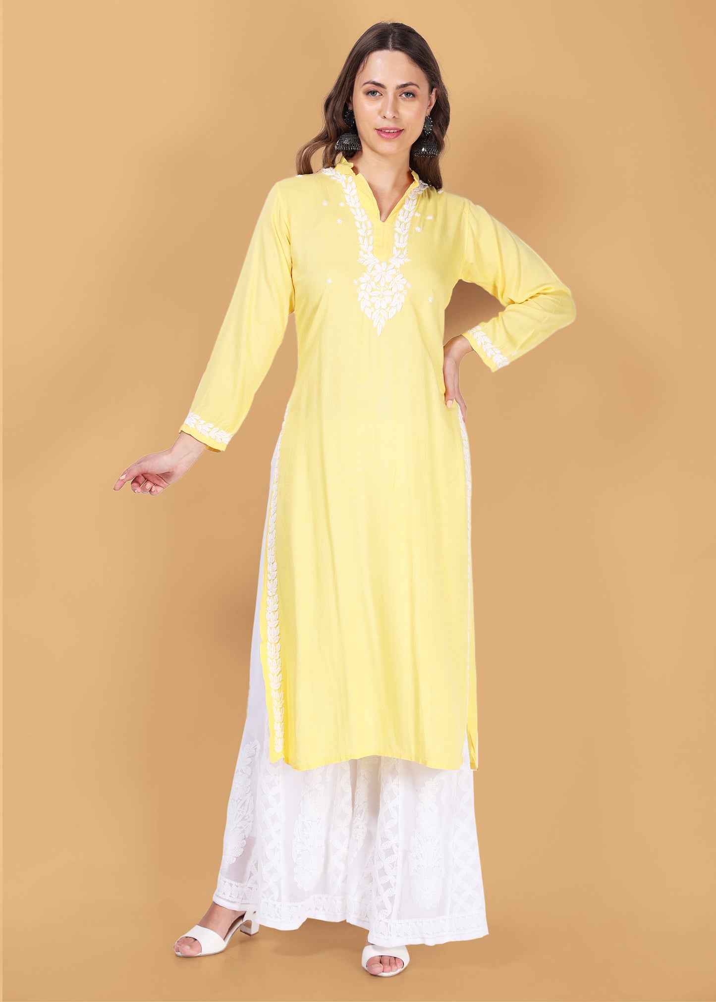 Ryon Hand Embroided Lucknow Chikankari Pink Straight Kurta.
