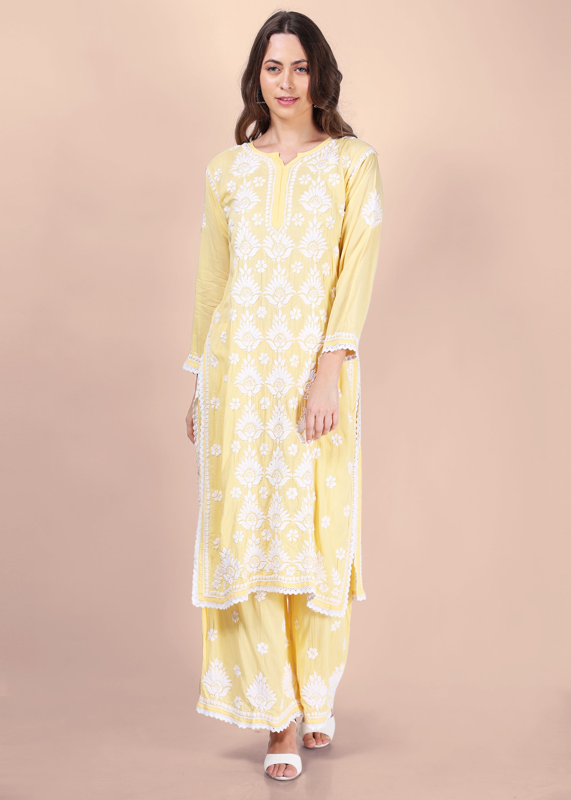 Modal Hand Embroided Lucknow Chikankari Palazo set.