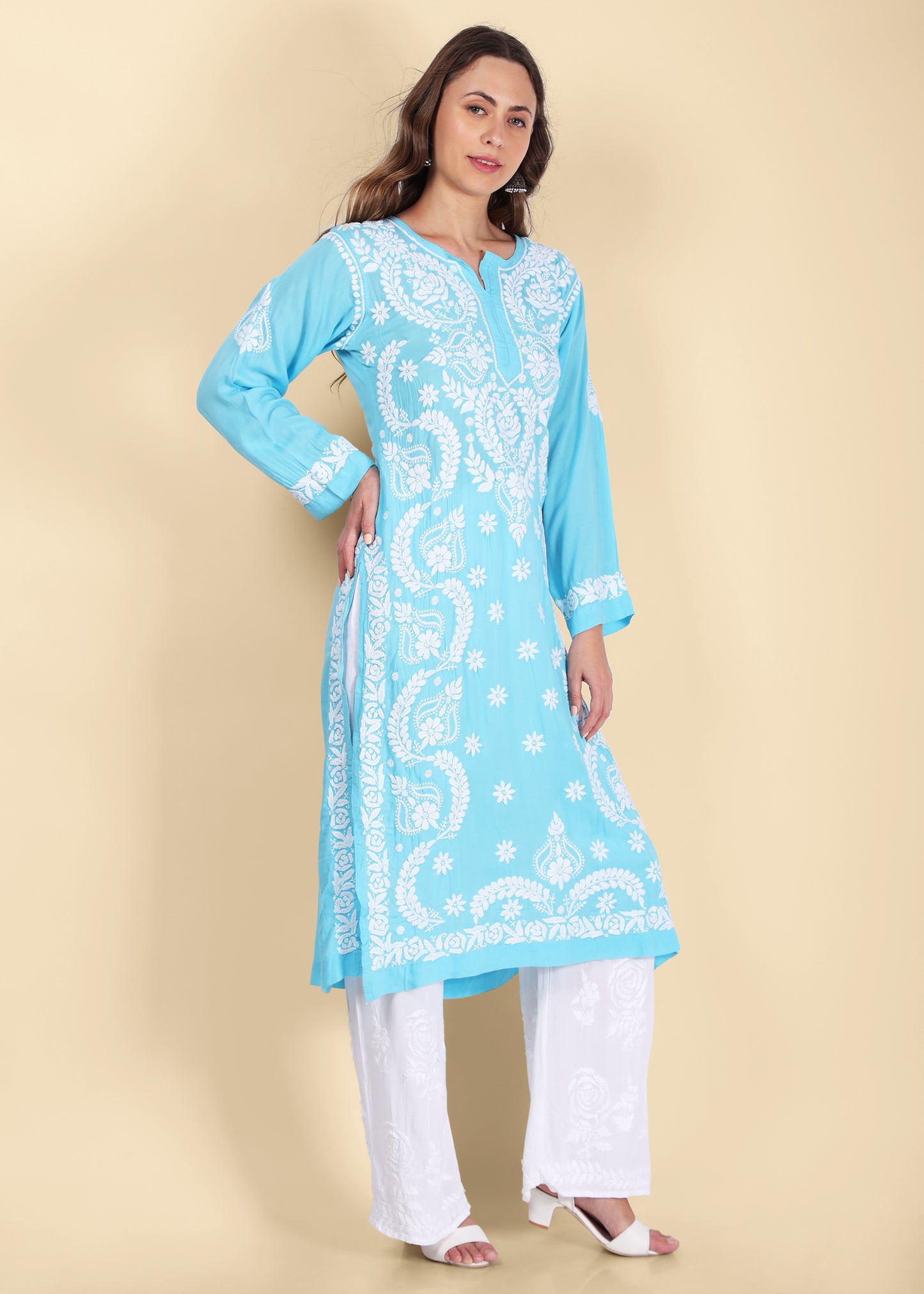 Handmade Lucknow Chikankari Straight Modal Kurta.