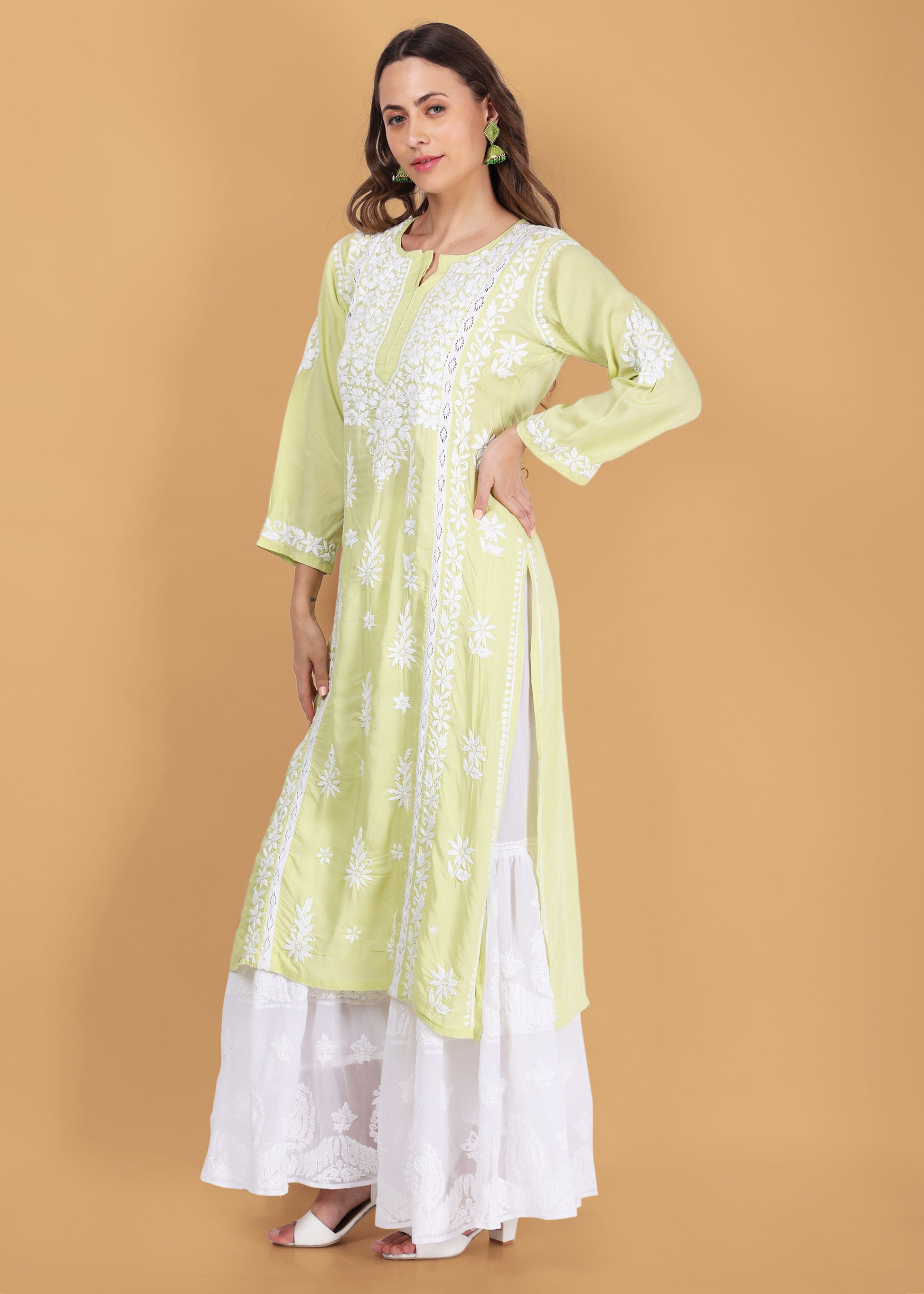 Pink Beautiful Lucknow Chikankari Ethnic Kurta -Modal Fabric.