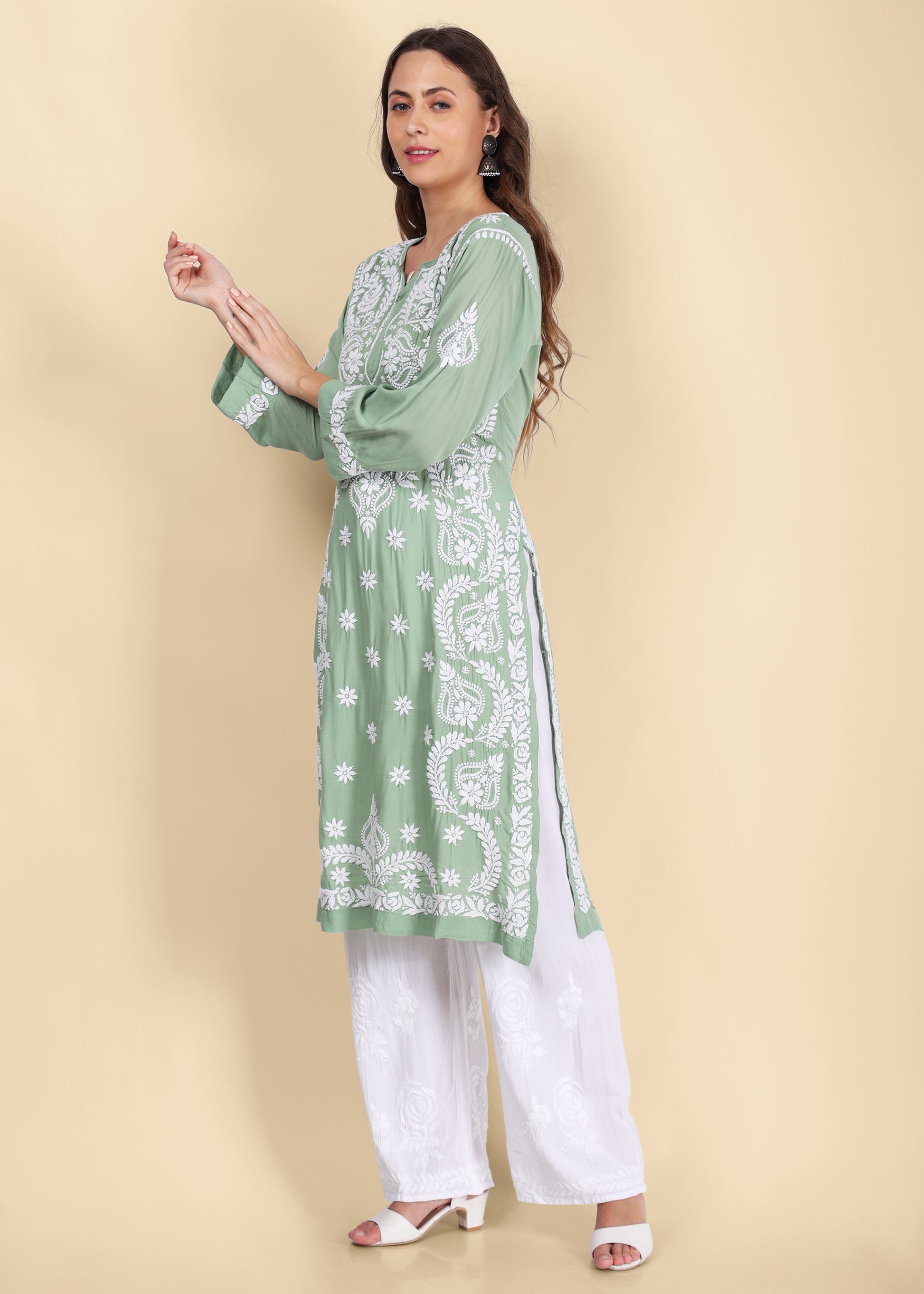 Handmade Lucknow Black Chikankari Straight Modal Kurta.