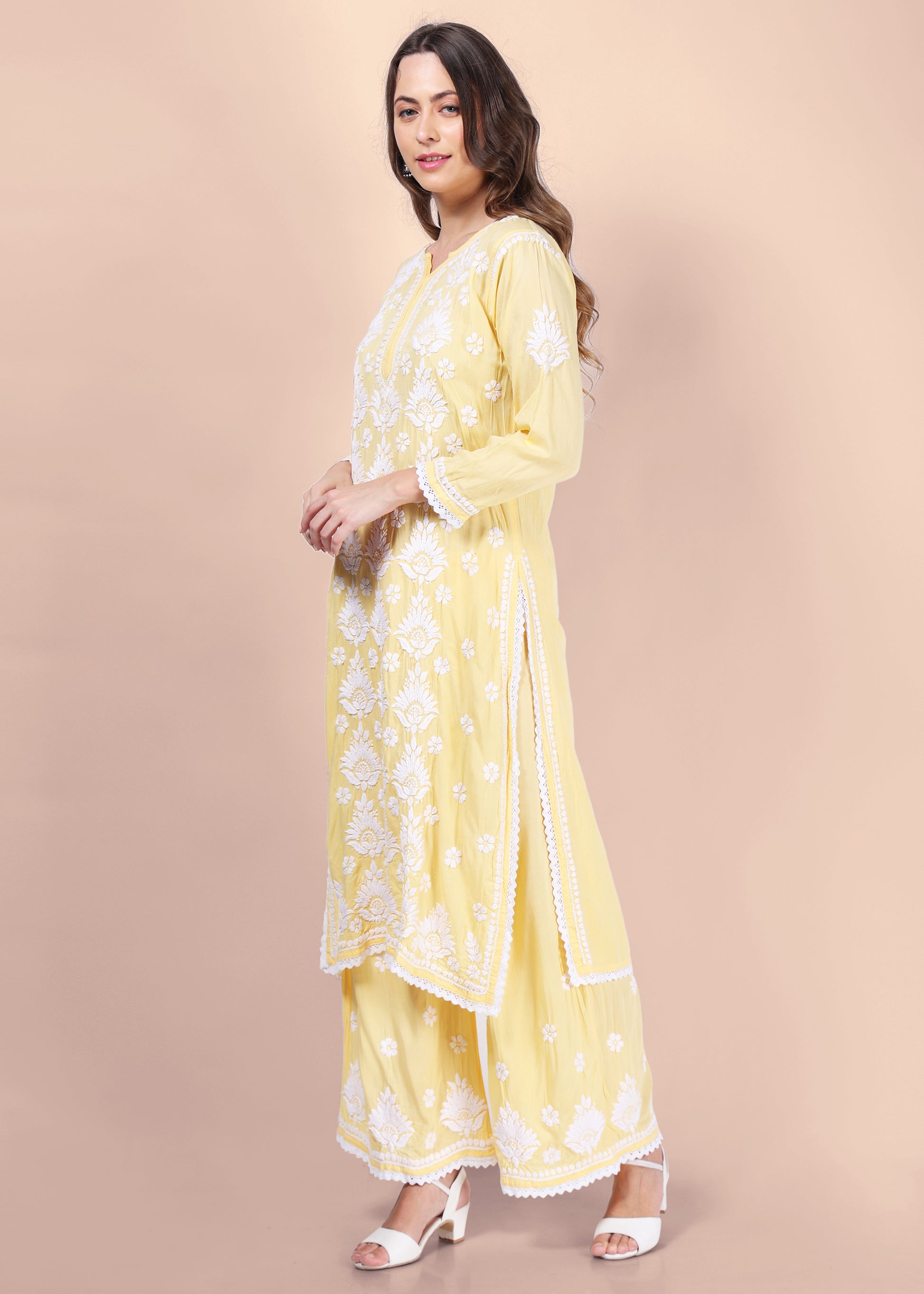 Modal Hand Embroided Lucknow Chikankari Palazo set.