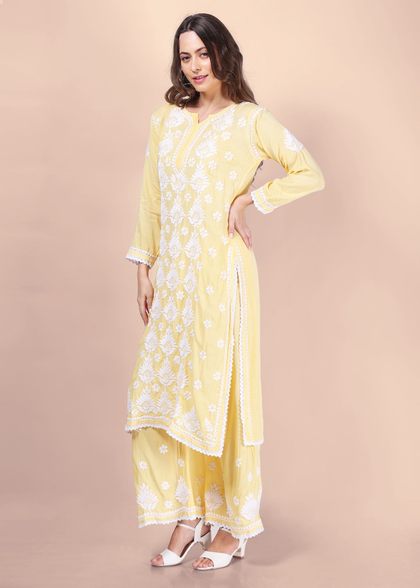 Modal Hand Embroided Lucknow Chikankari Palazo set.
