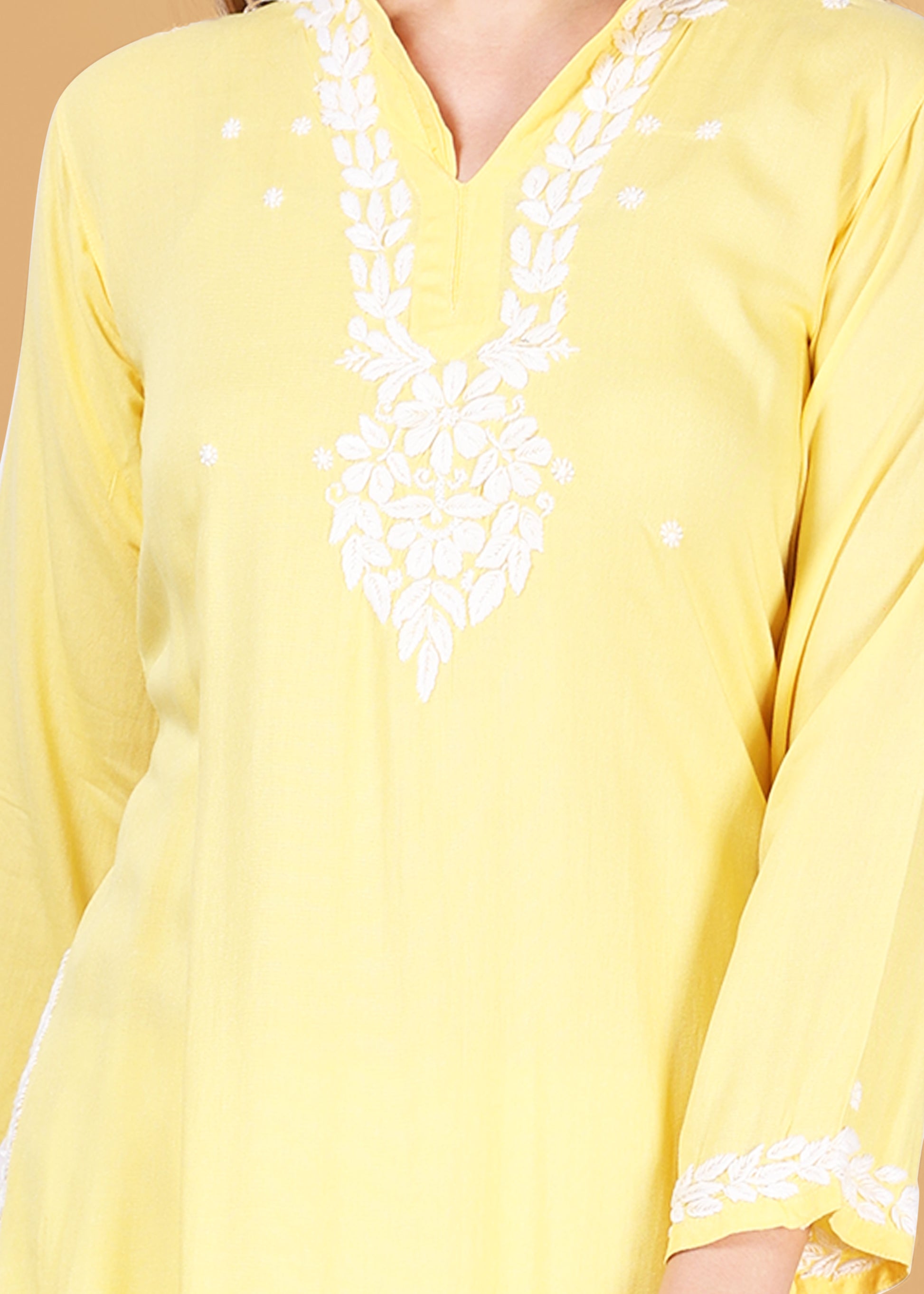 Ryon Hand Embroided Lucknow Chikankari Pink Straight Kurta.