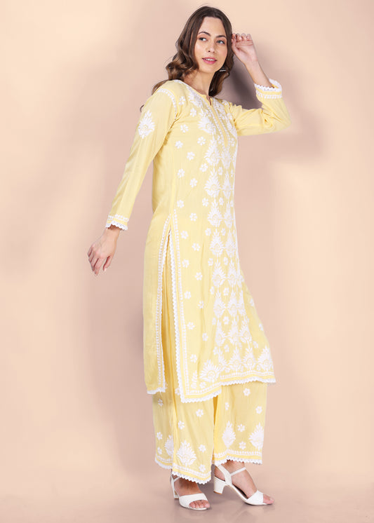 Modal Hand Embroided Lucknow Chikankari Palazo set.