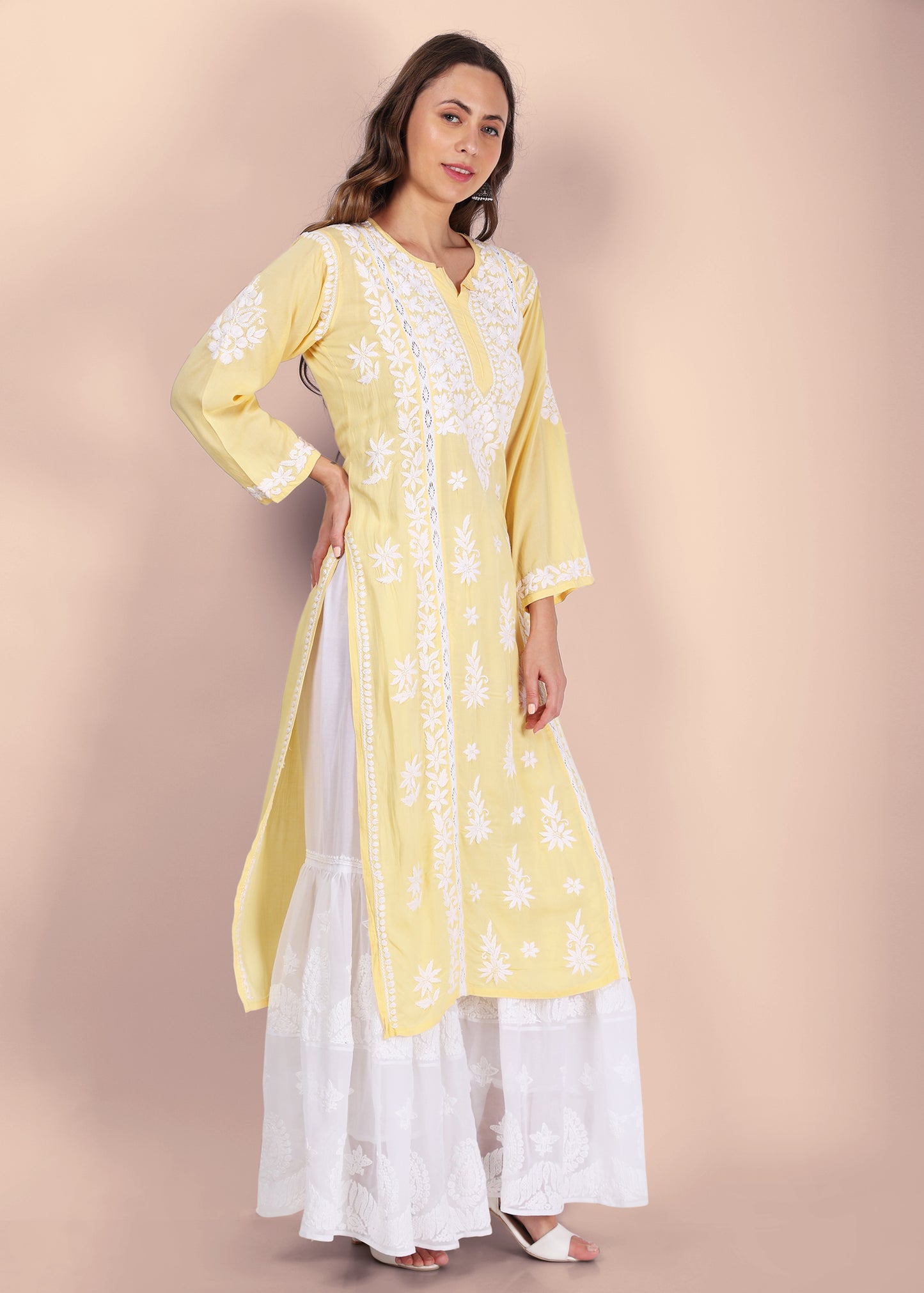 Beautiful Lucknow Chikankari Ethnic Kurta -Modal Fabric.