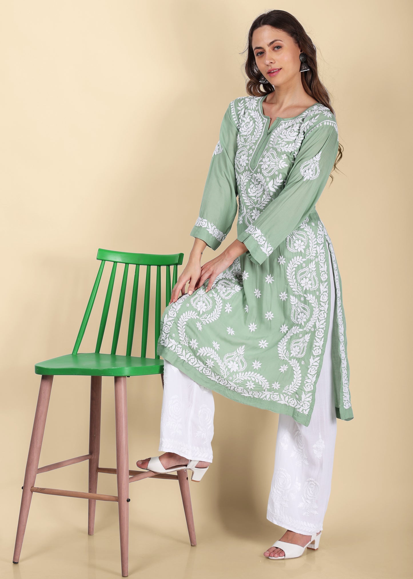 Handmade Lucknow Chikankari Straight Modal Kurta.