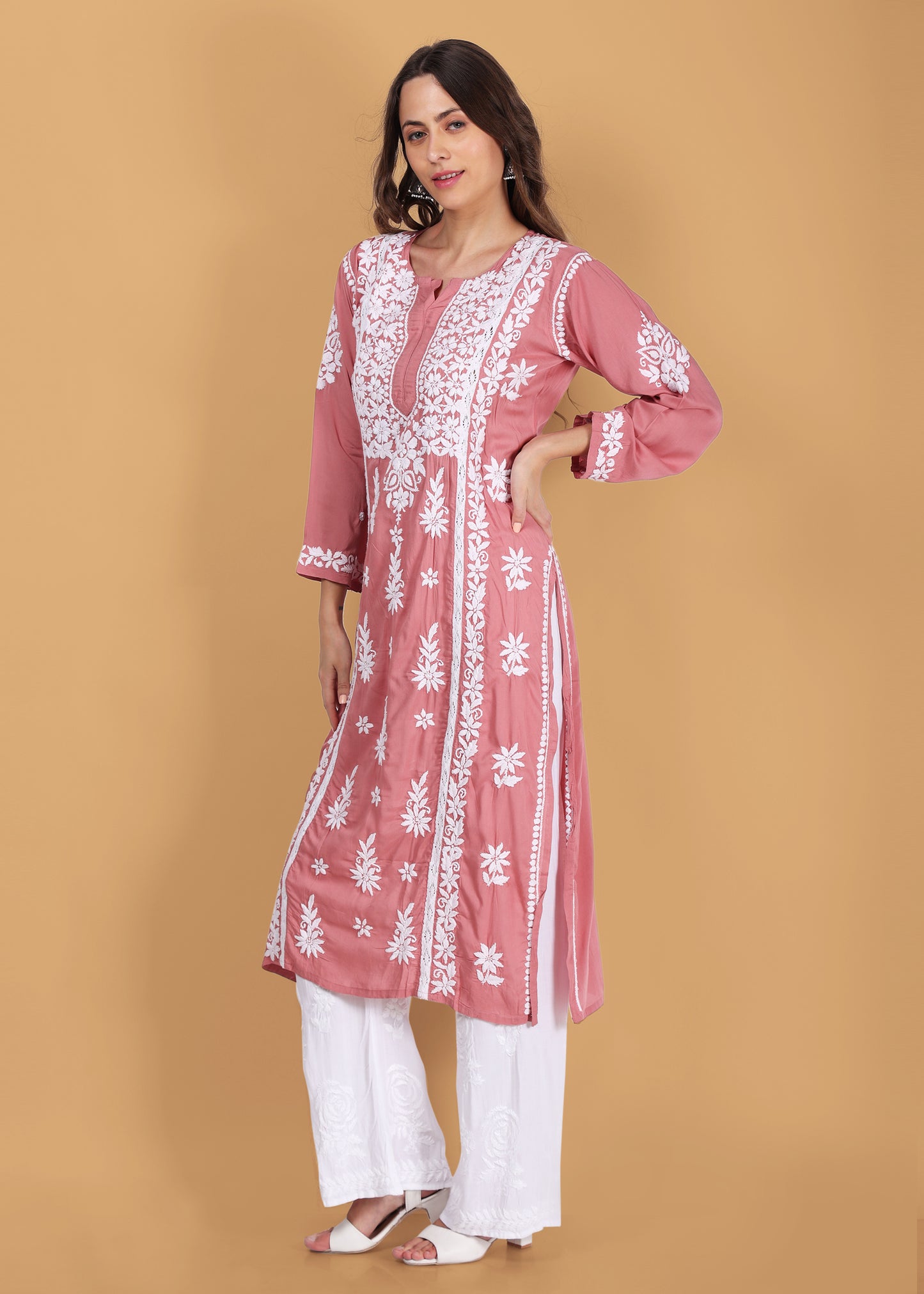 Beautiful Lucknow Chikankari Ethnic Kurta -Modal Fabric.