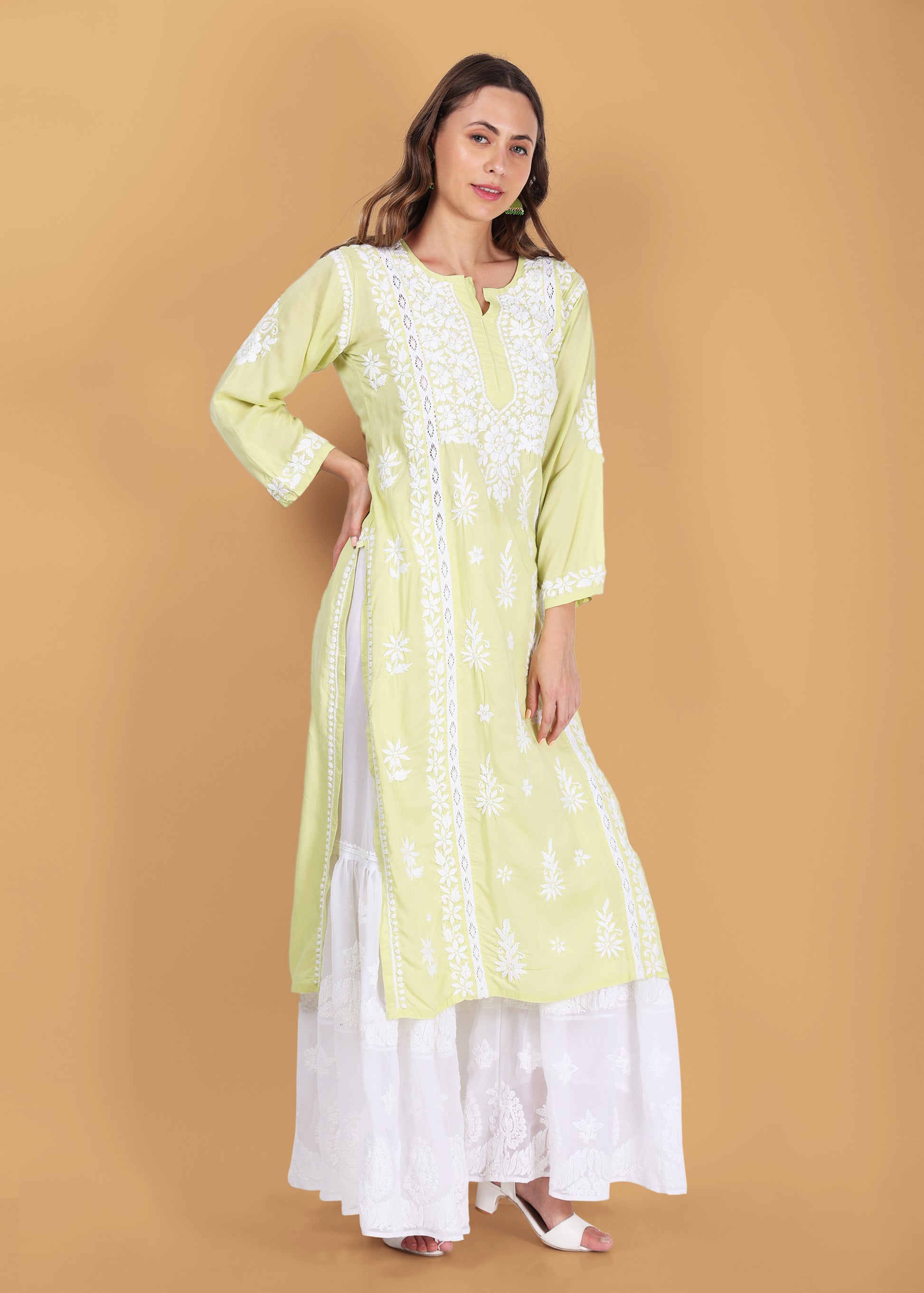 Pink Beautiful Lucknow Chikankari Ethnic Kurta -Modal Fabric.