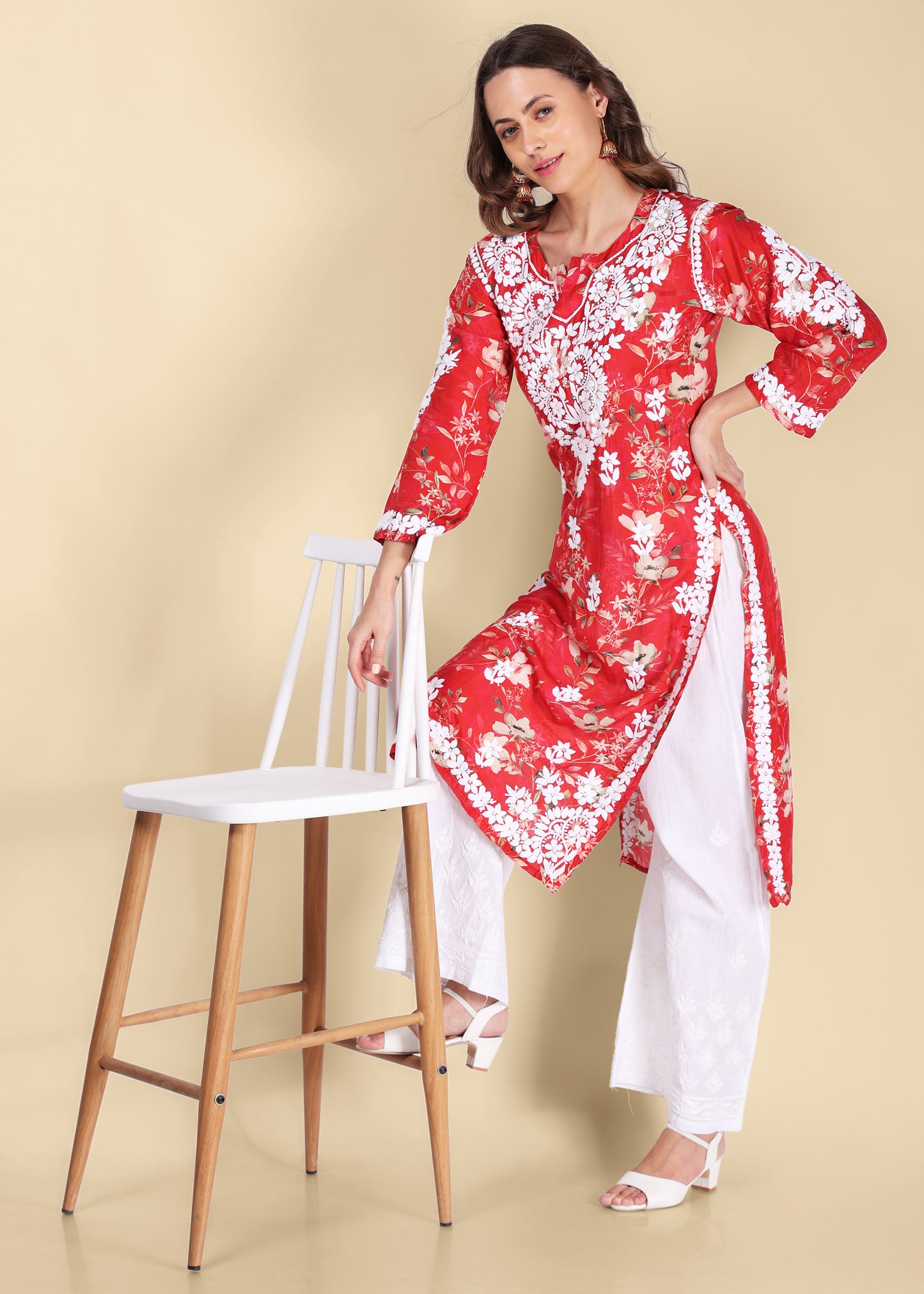 Muslin Hand Embroided Lucknow Chikankari Printed Straight Green Kurta.