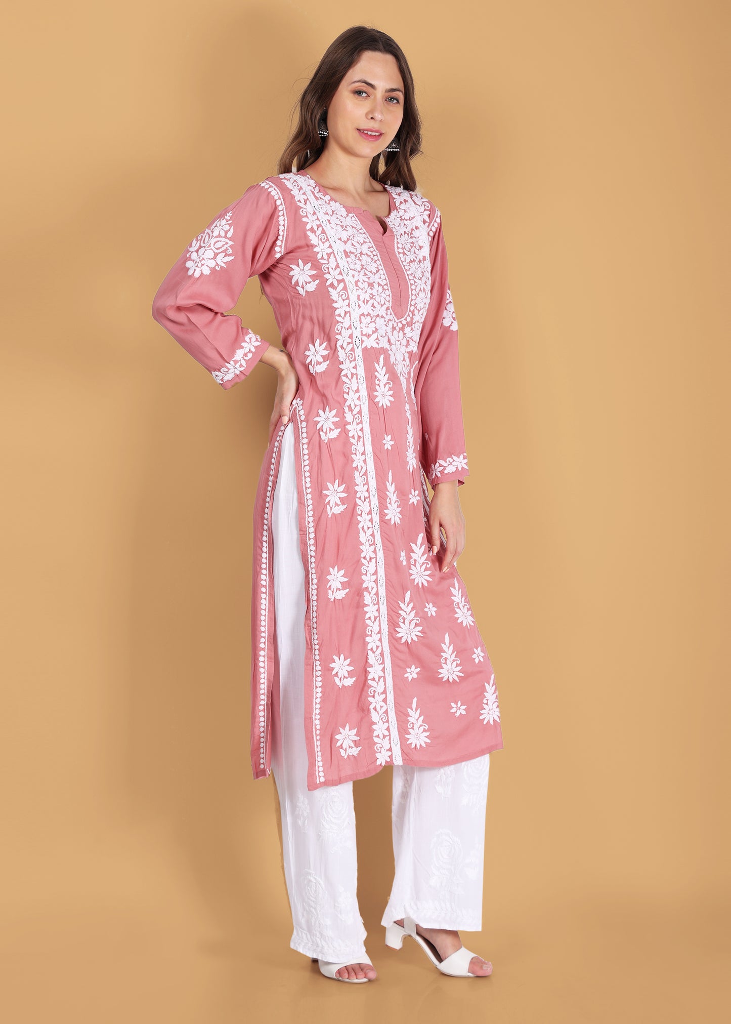 Beautiful Lucknow Chikankari Ethnic Kurta -Modal Fabric.