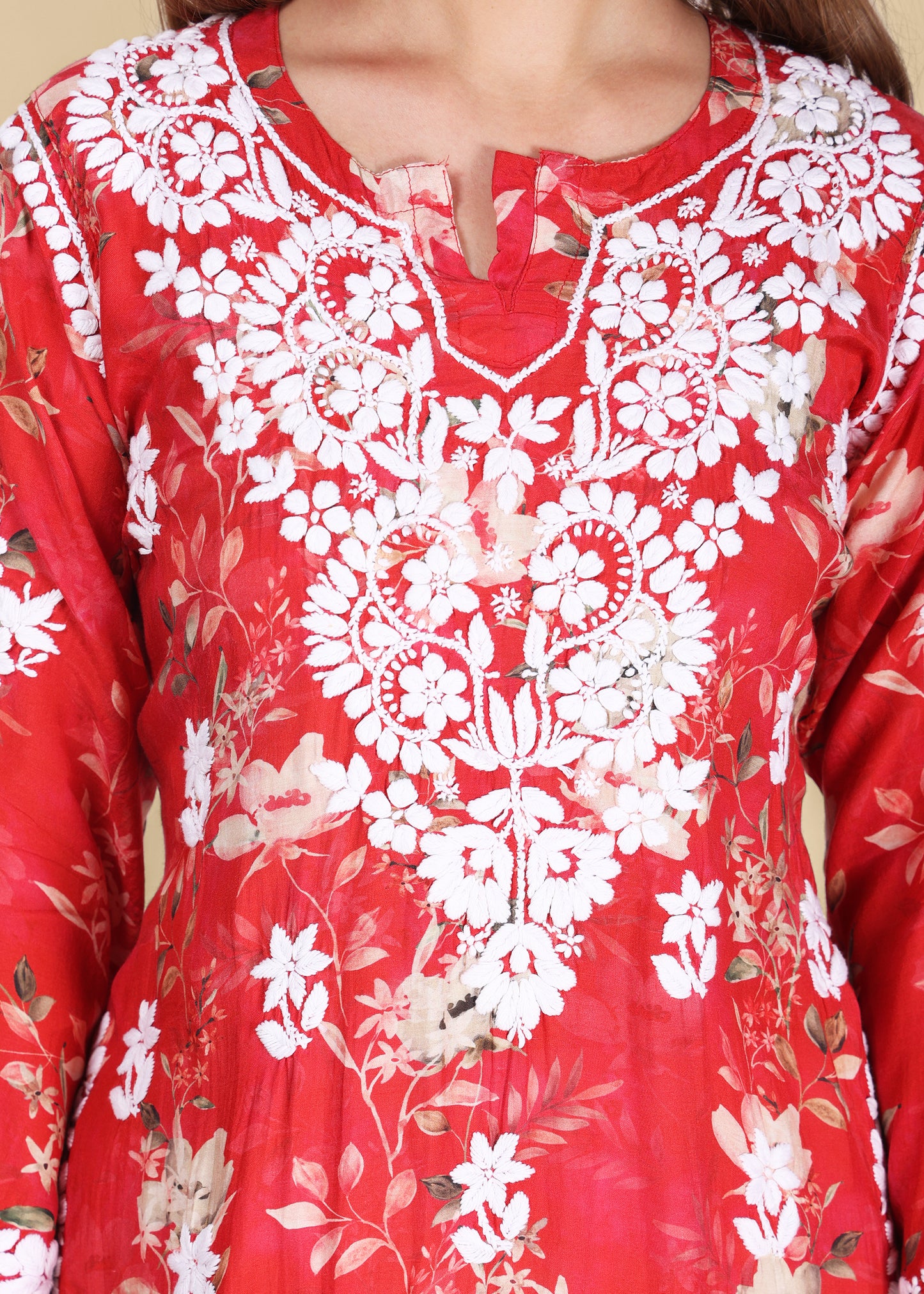 Muslin Hand Embroided Lucknow Chikankari Printed Straight Pink Kurta.