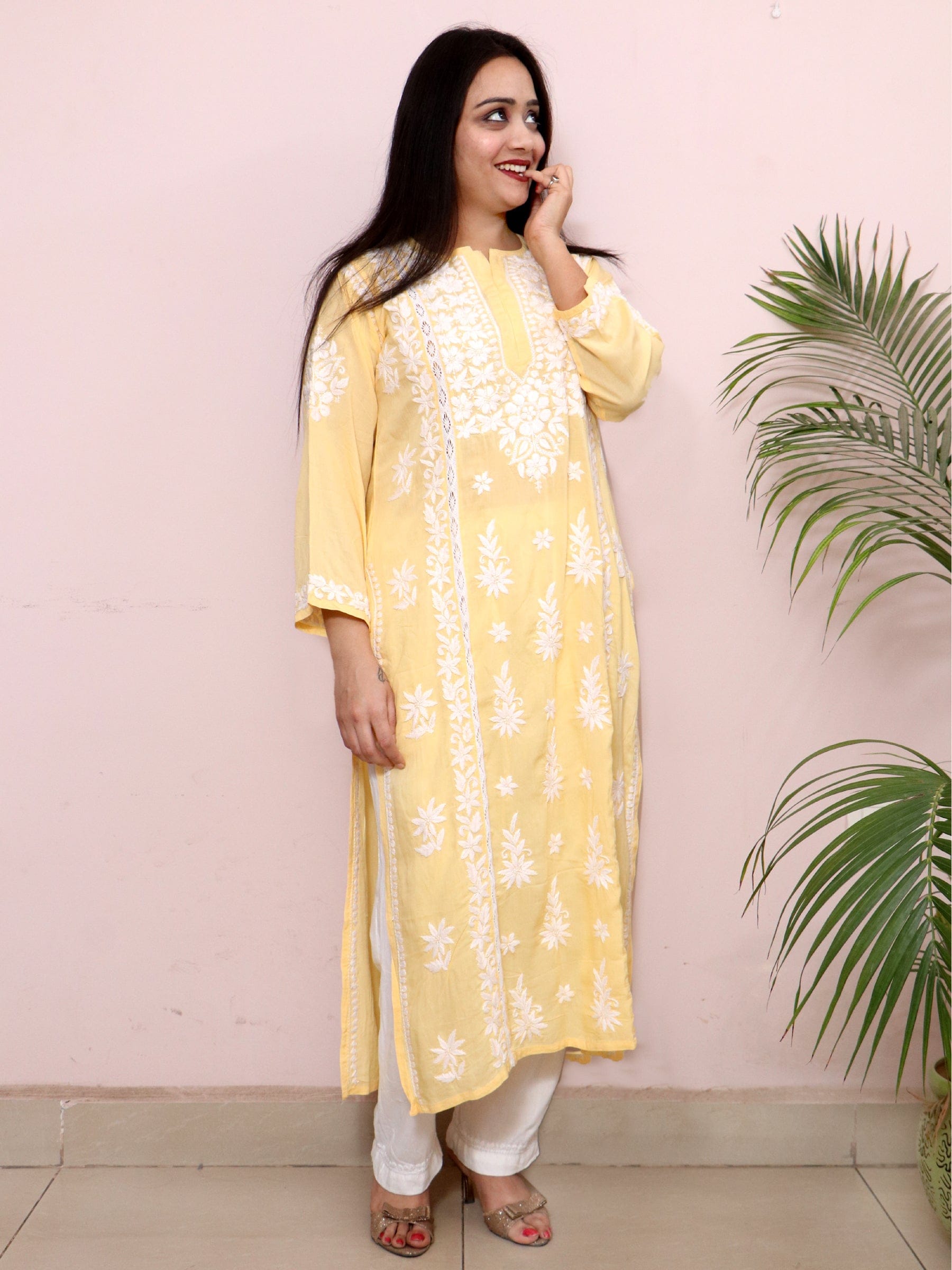 Pink Beautiful Lucknow Chikankari Ethnic Kurta -Modal Fabric.