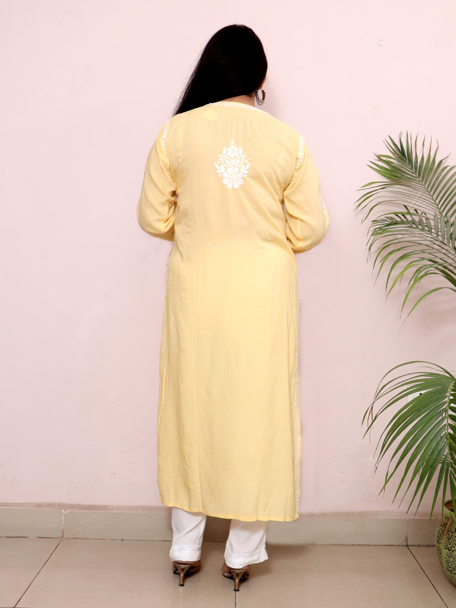 Pink Beautiful Lucknow Chikankari Ethnic Kurta -Modal Fabric.