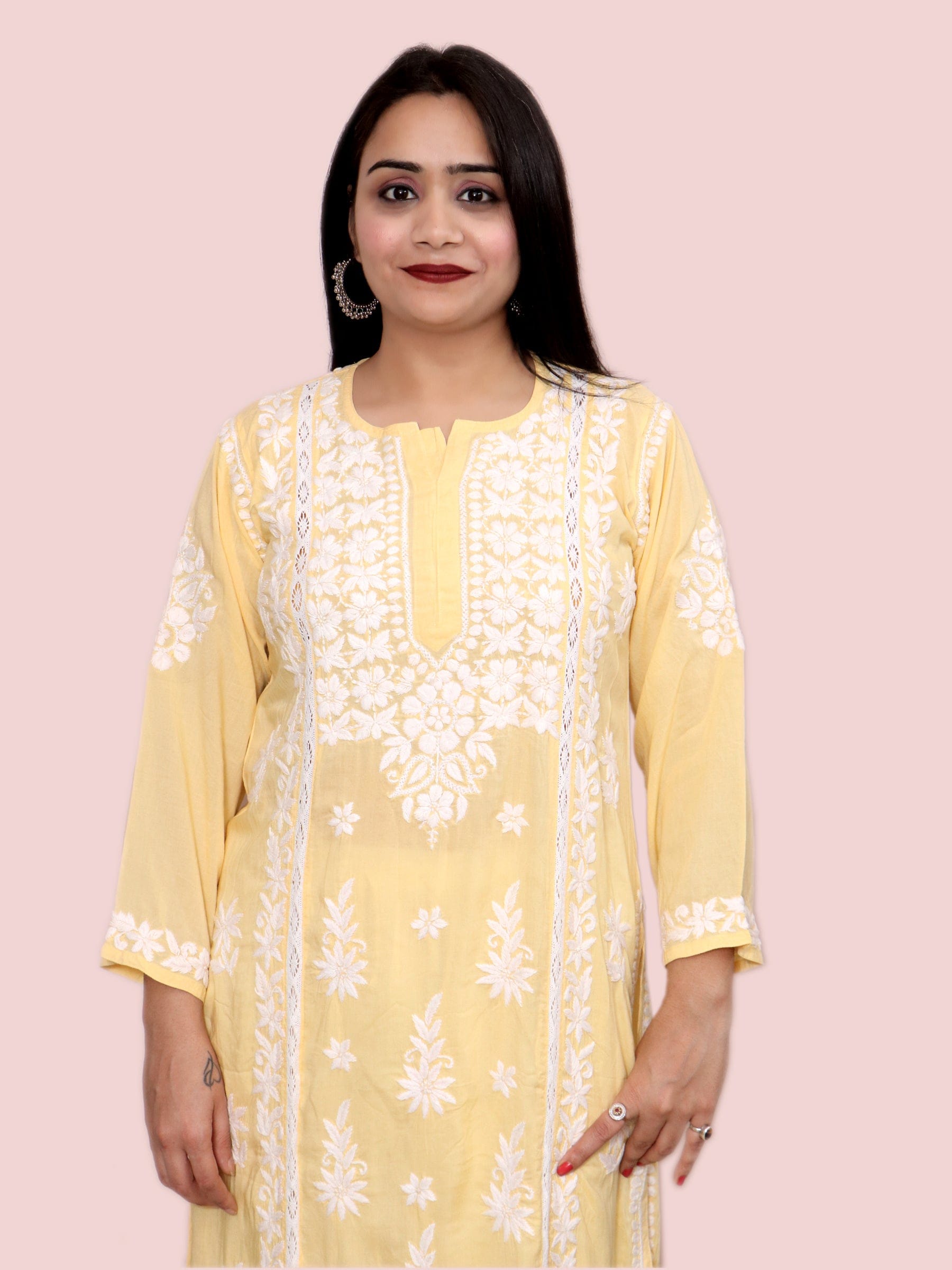 Pink Beautiful Lucknow Chikankari Ethnic Kurta -Modal Fabric.