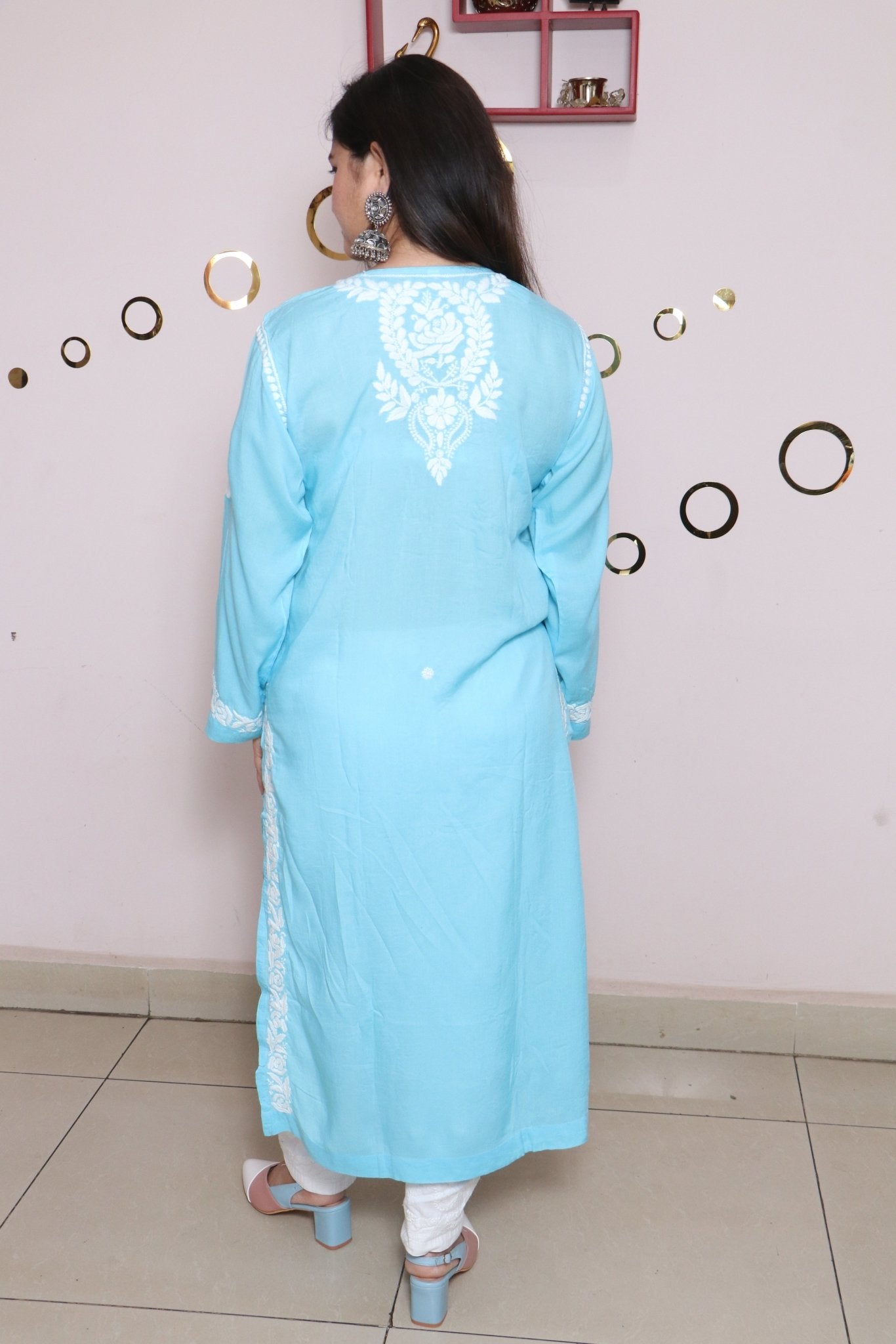 Handmade Lucknow Green Chikankari Straight Modal Kurta - Syrish