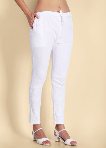 Hand Embroidered Lucknow Chikankari Cotton Straight Pant.