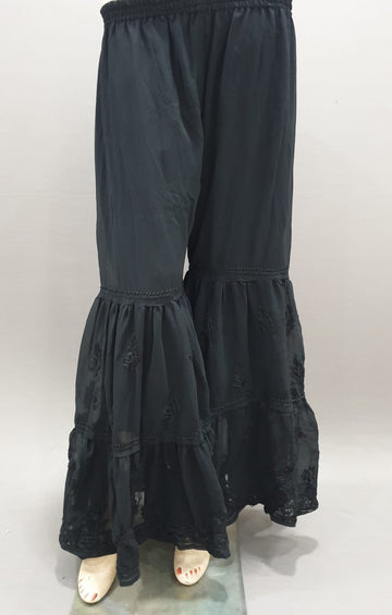 Hand Embroidered Chkankari Flared Black Colour Sarara