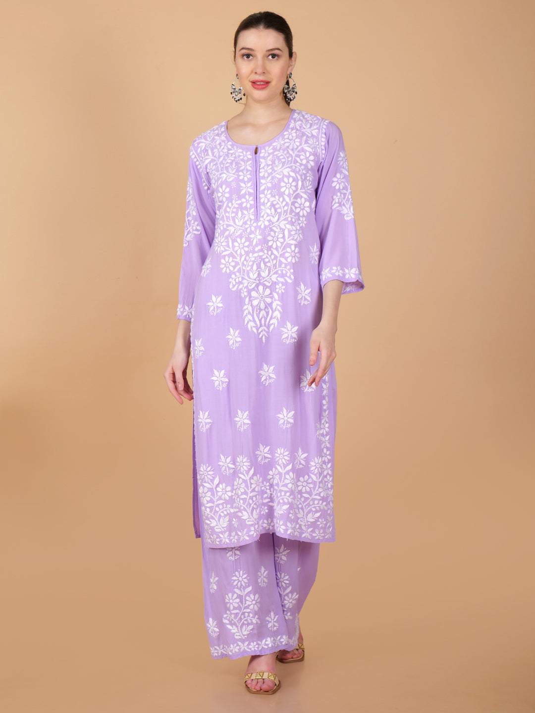 Pure Modal Heavy Bota Pattern hand embroidered Chikankari Kurta  Set -Purple