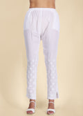 Lucknow Chikankari Handmade White Stretchable Cotton Pants for Girls.