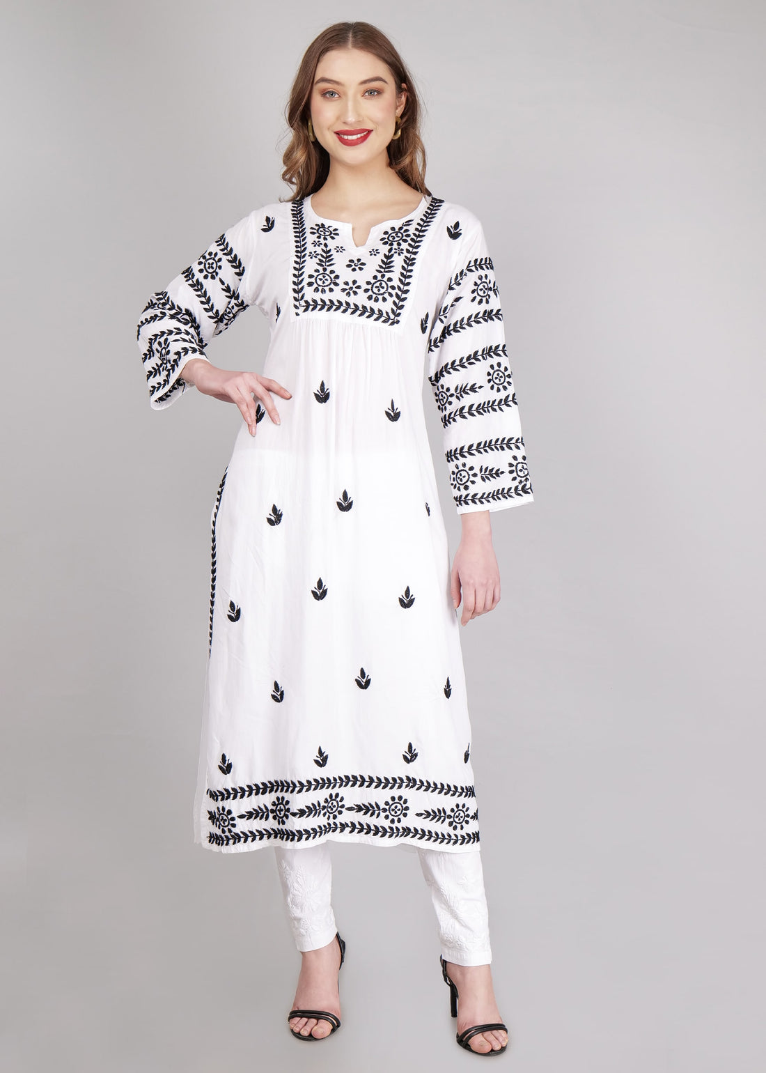 Modal White  Hand Embroidered Chikankari Kurta