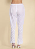 Lucknow Chikankari Handmade White Stretchable Cotton Pants for Girls.