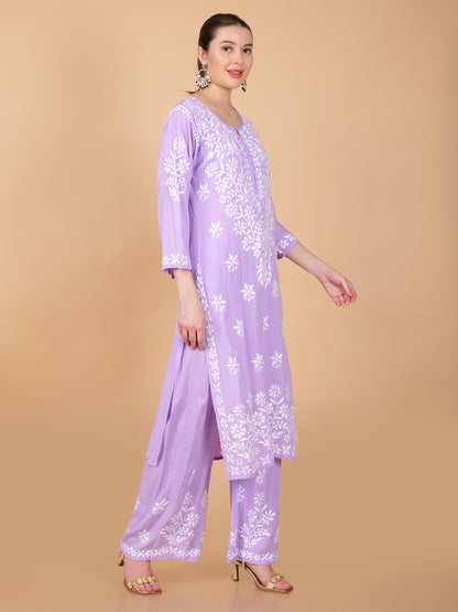 Pure Modal Heavy Bota Pattern hand embroidered Chikankari Kurta  Set -Purple