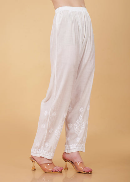 Hand Embroidered Chkankari Silk Pant