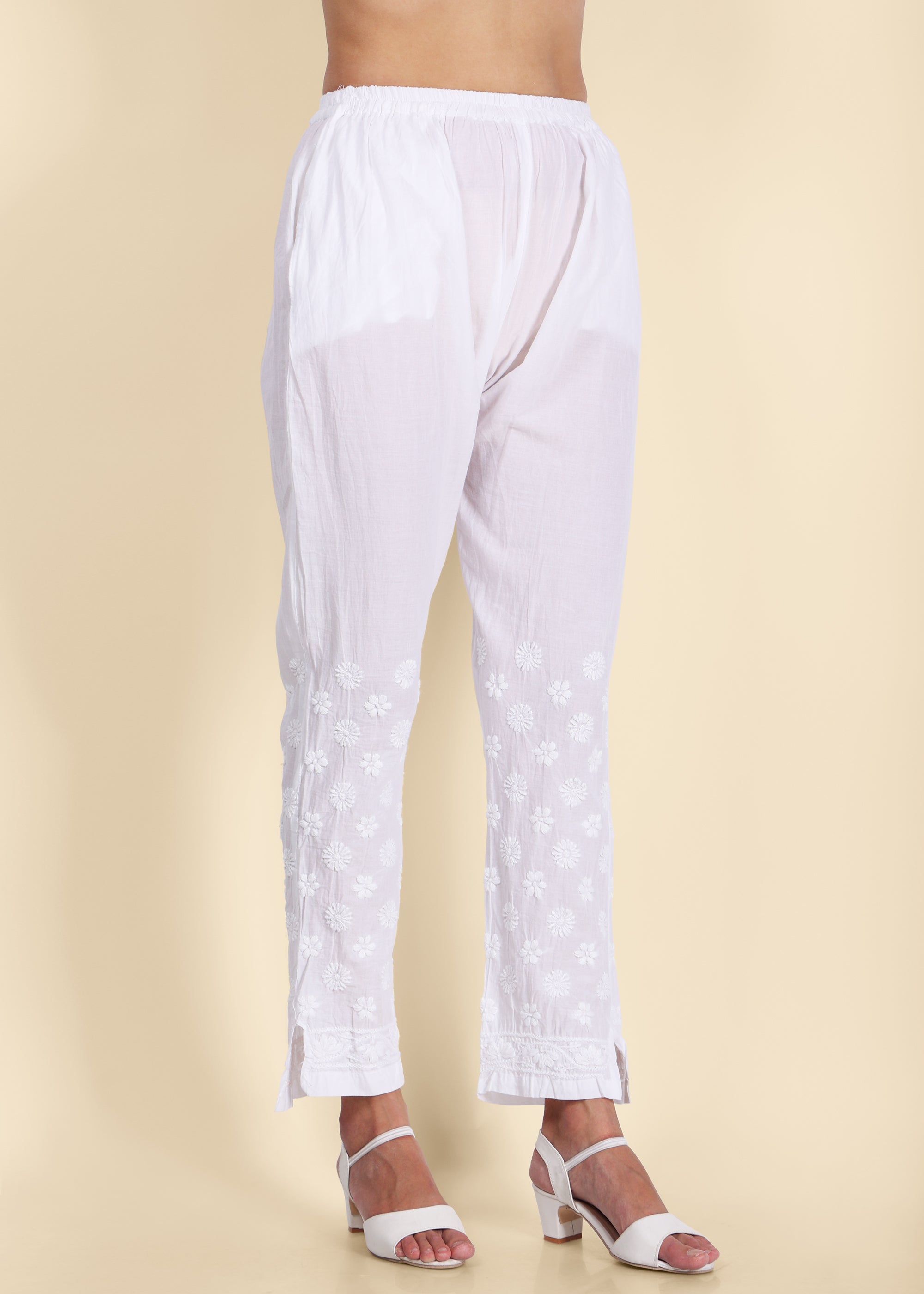 Women Regular Fit White Pure Cotton Trousers
