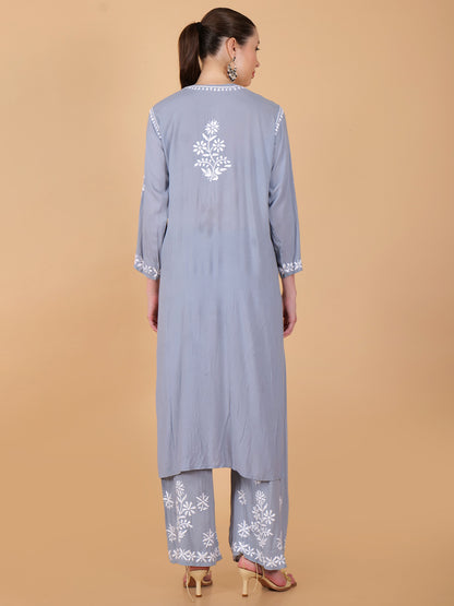 Pure Modal Heavy Bota Pattern hand embroidered Chikankari Kurta  Set -Grey