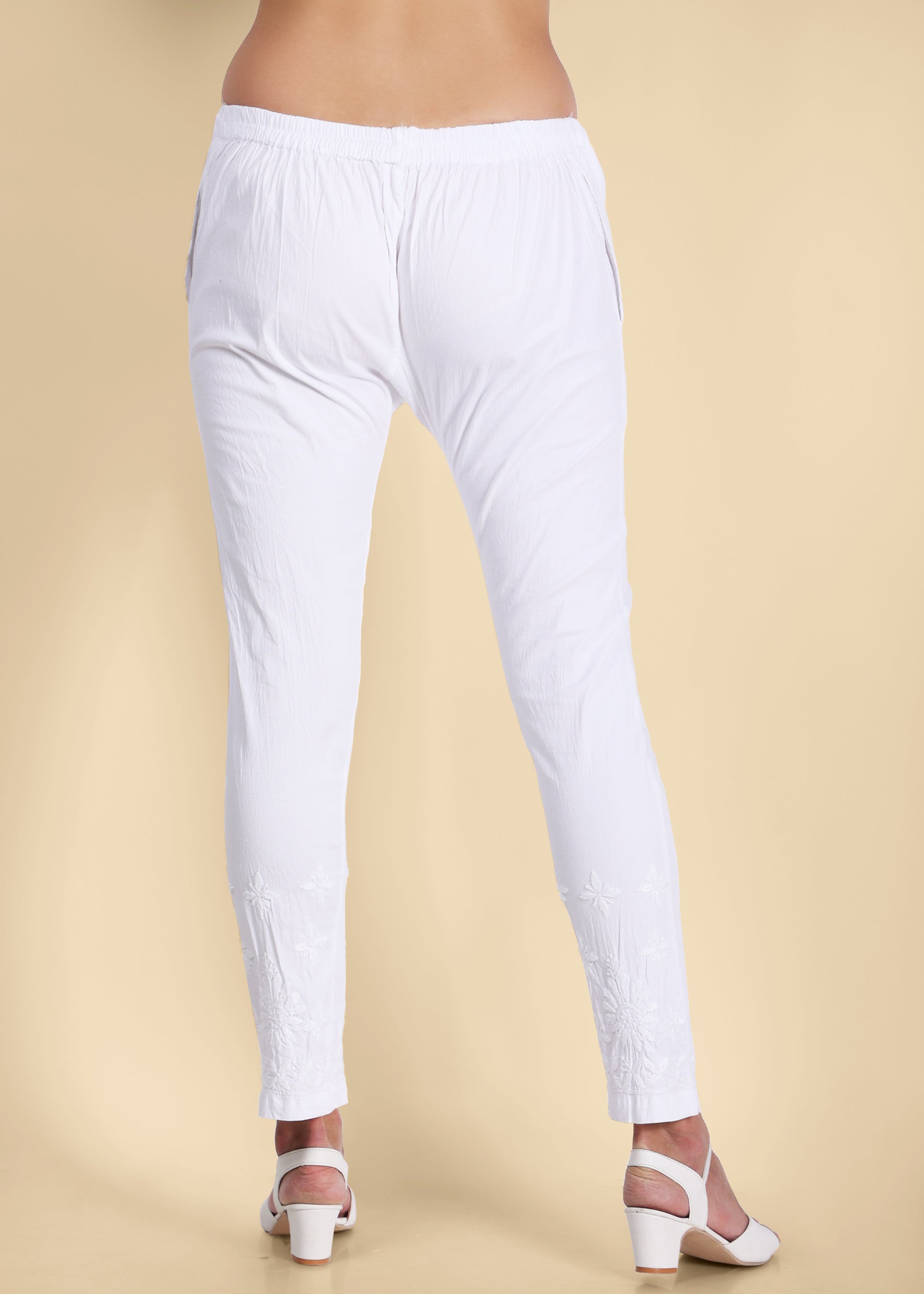 Cotton Chikankari Stretchable Pants (Peach) – mymanjari